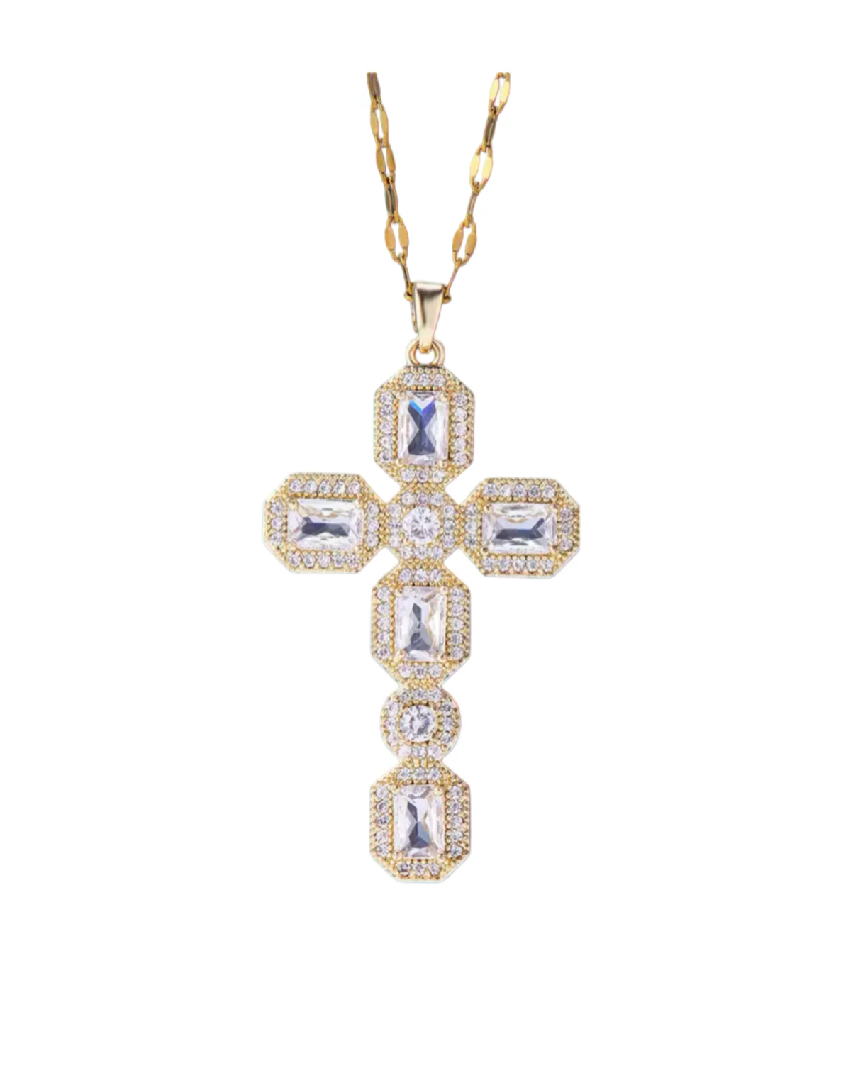 Gold Super Crystal Cross Necklace