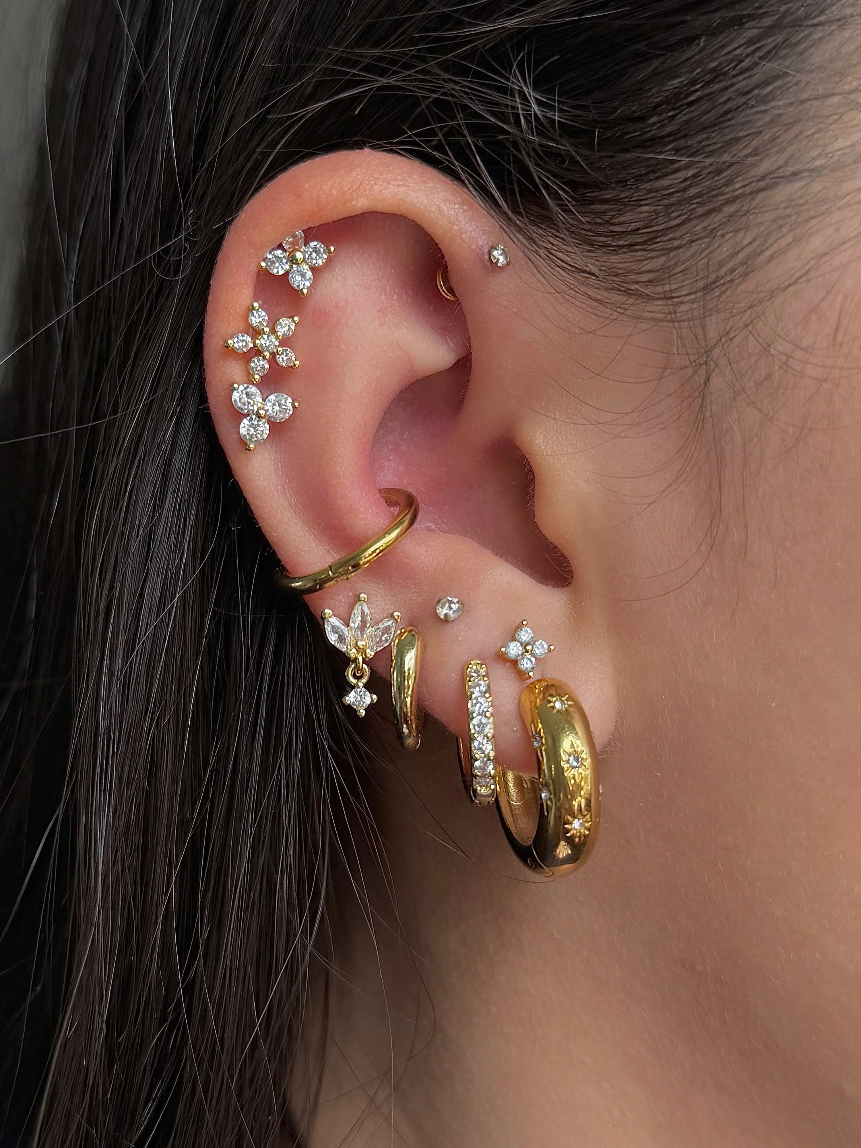 Gold Triple Stud and Hoop Set - Image 2