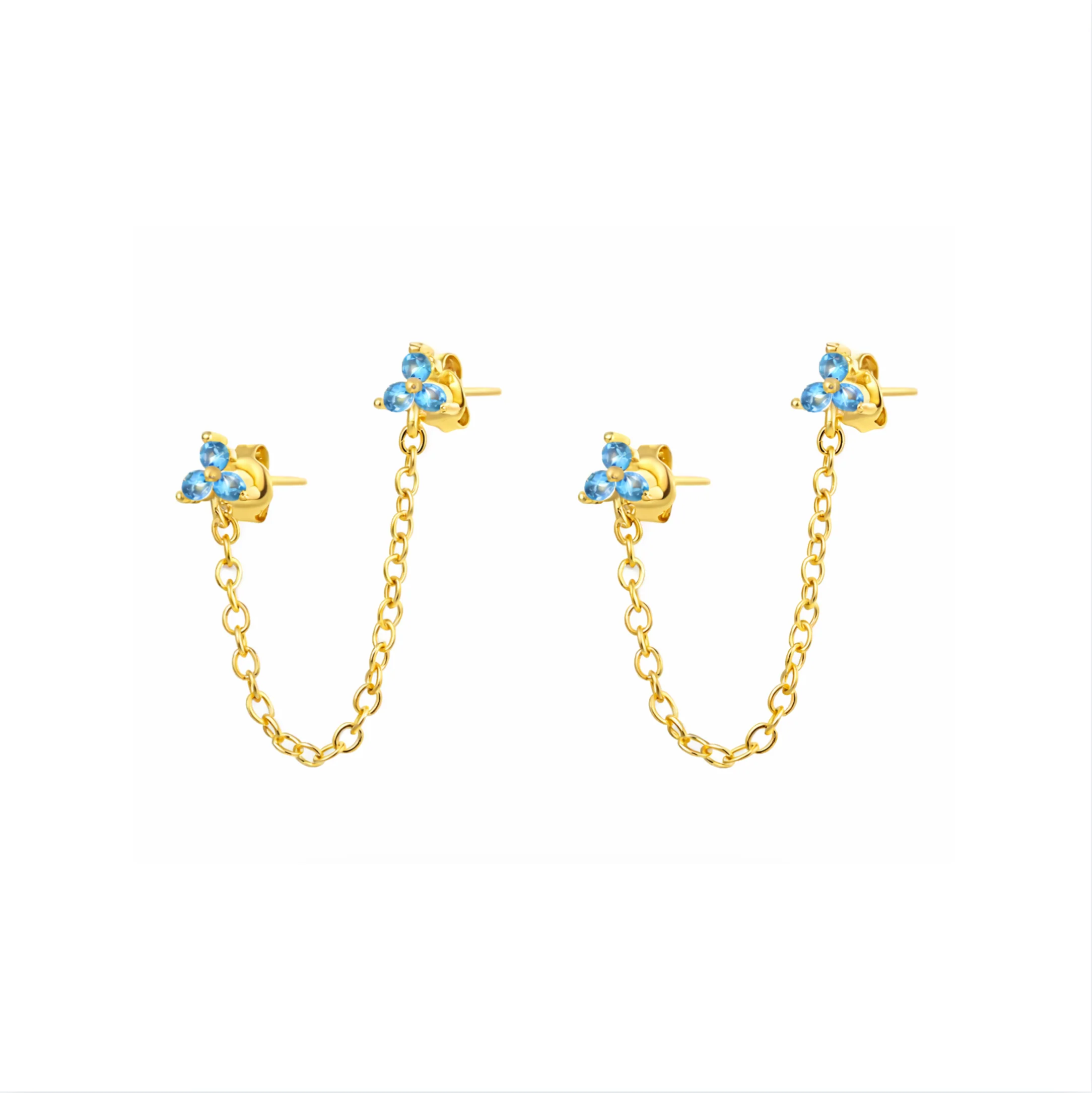 Gold Turquoise Chain Studs