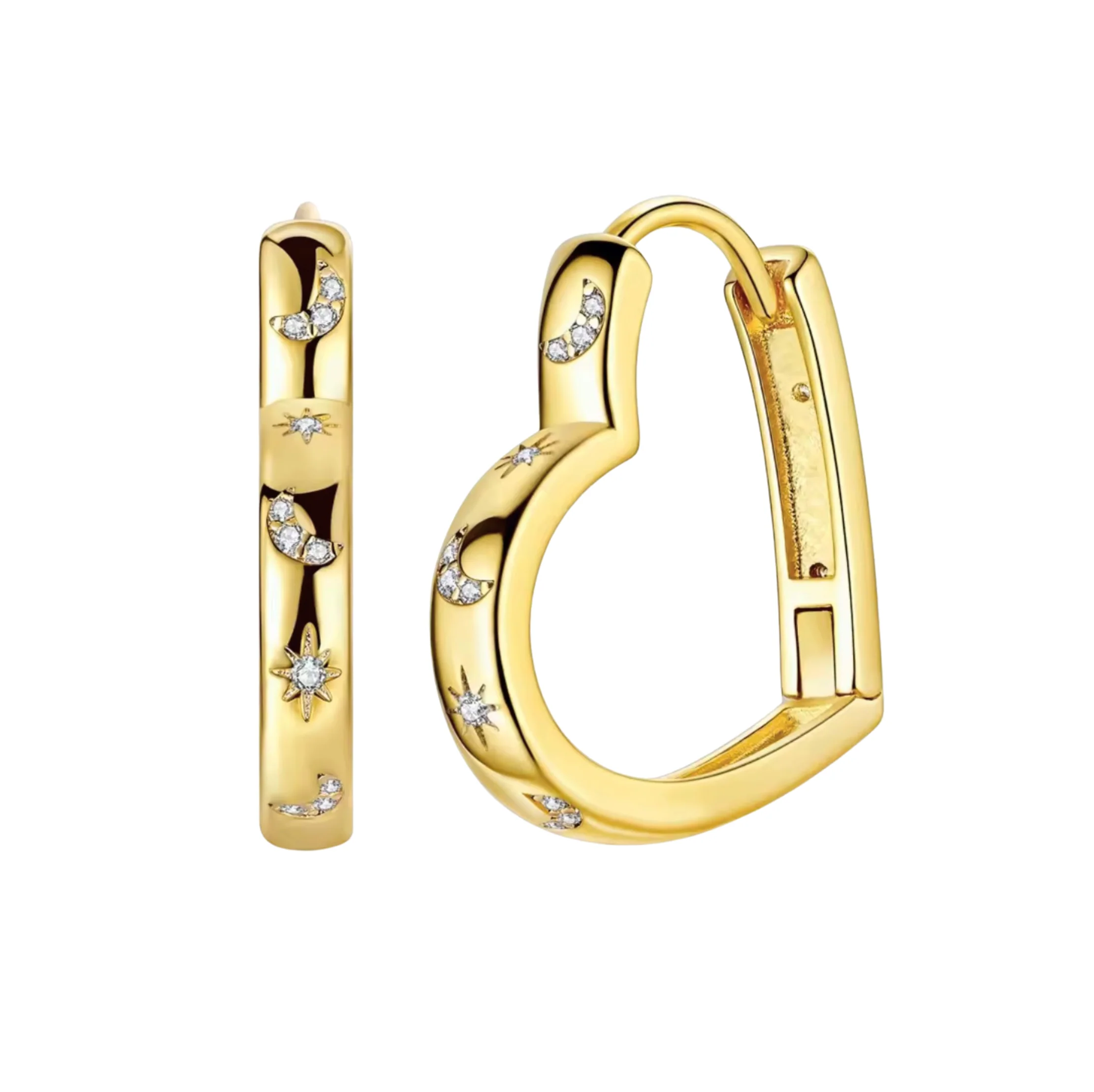 Gold Unique Heart Hoops