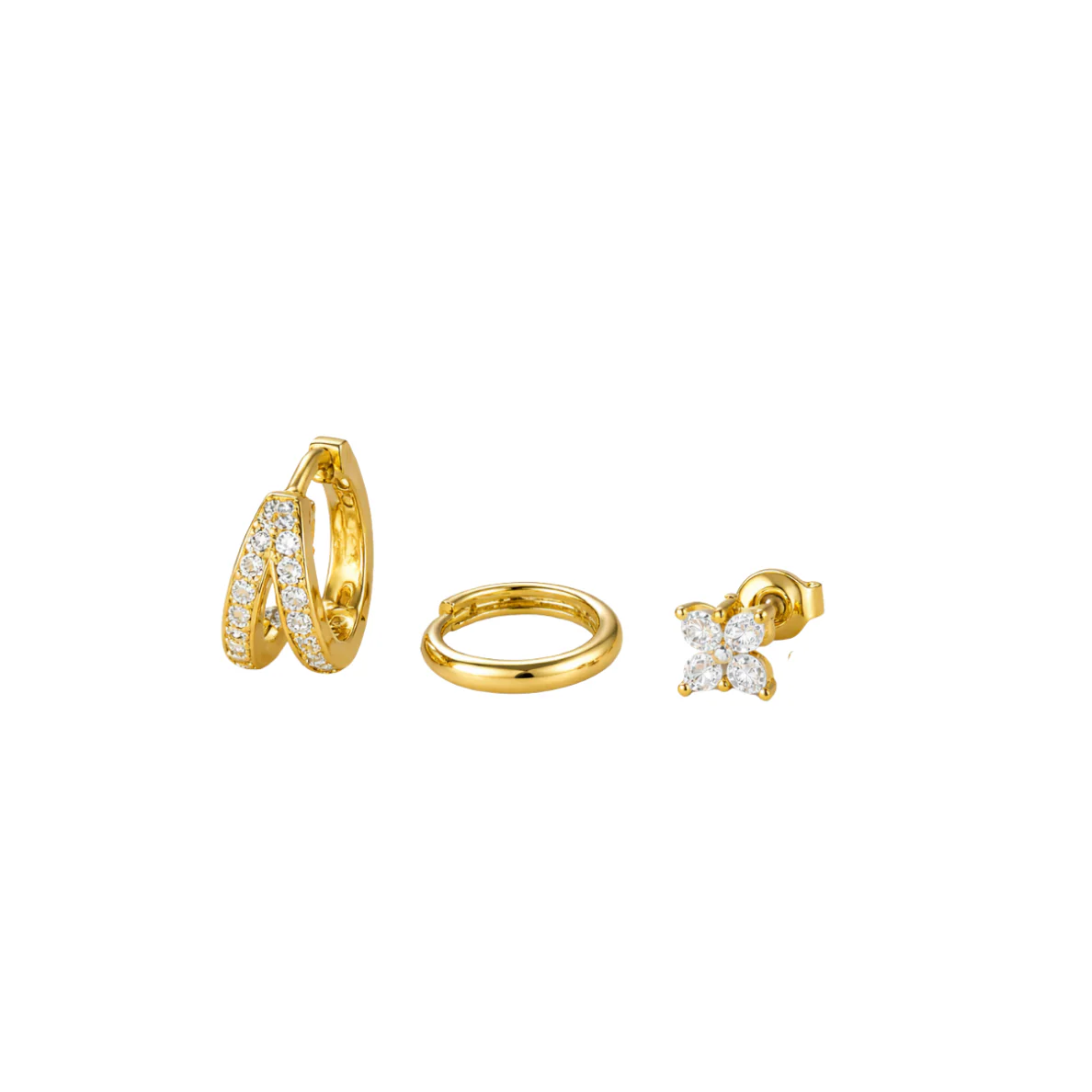 Gold Valentine Hoop and Clover Stud Set