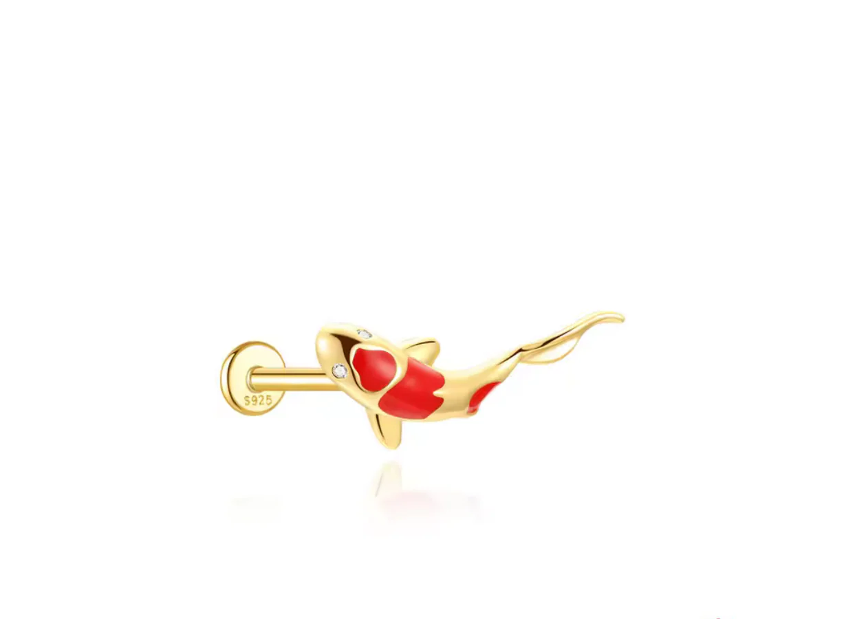 Gold Red Fish Stud