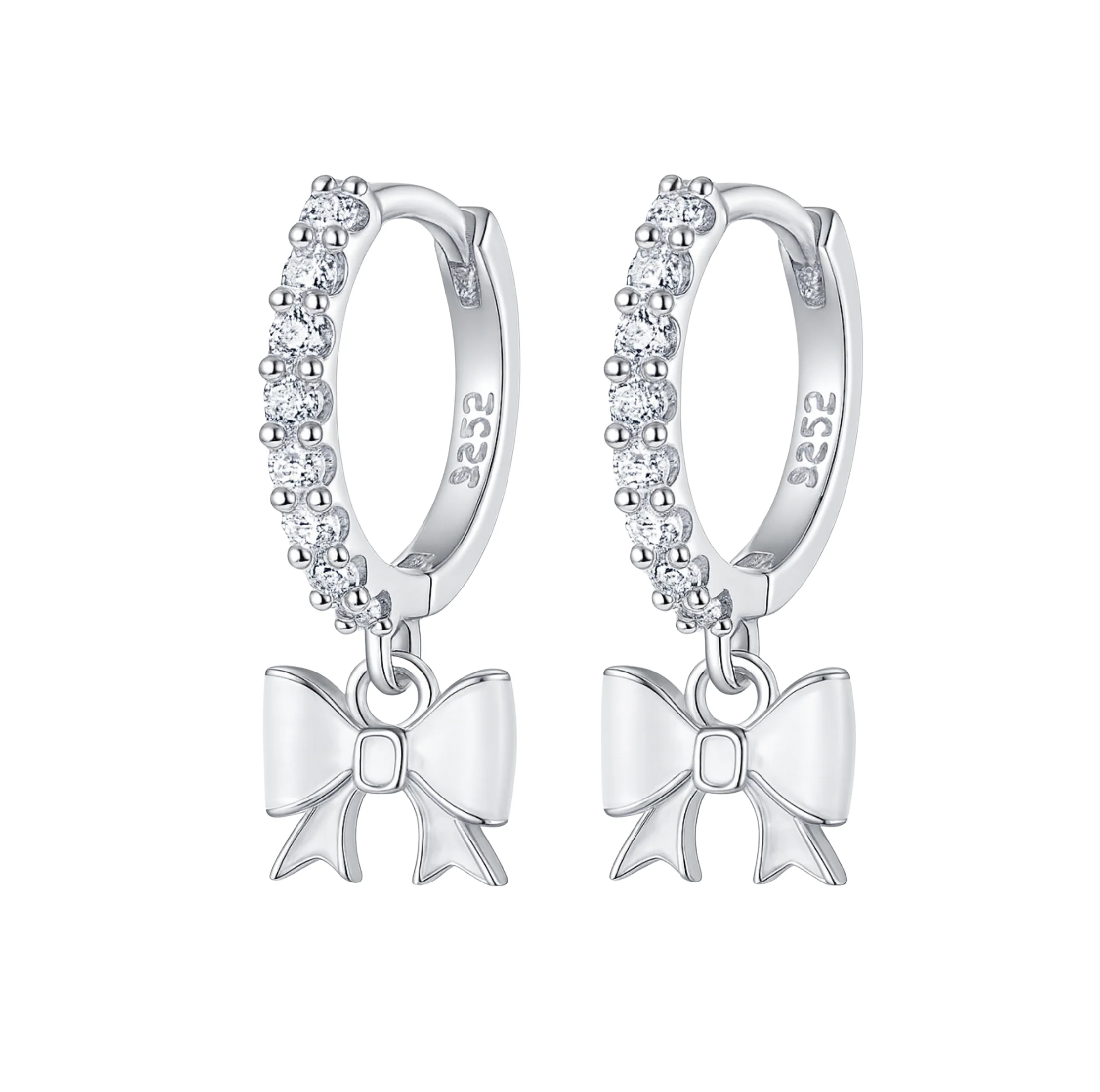 Silver White Bow Huggies