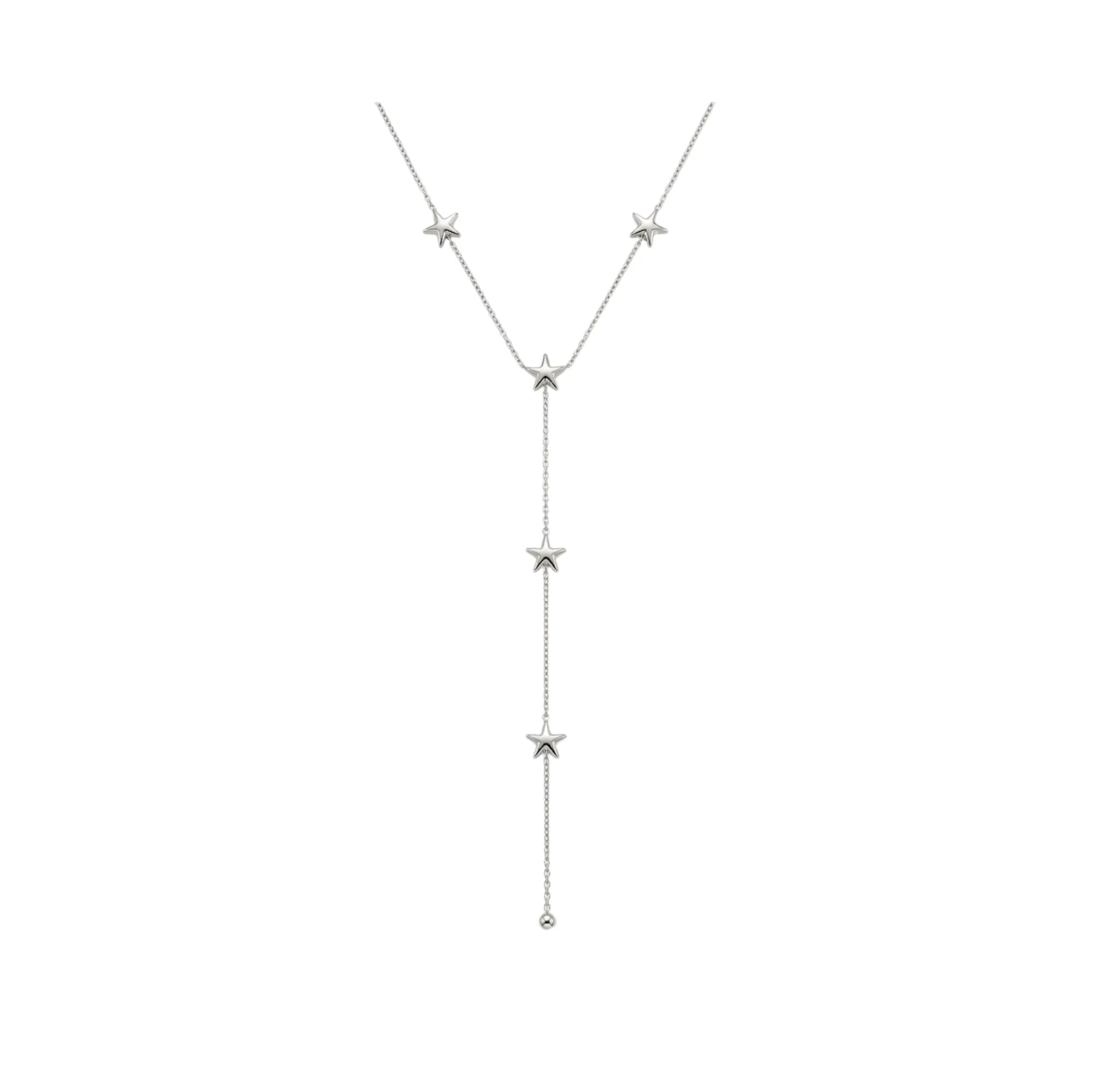 Silver 5 Star Y Necklace