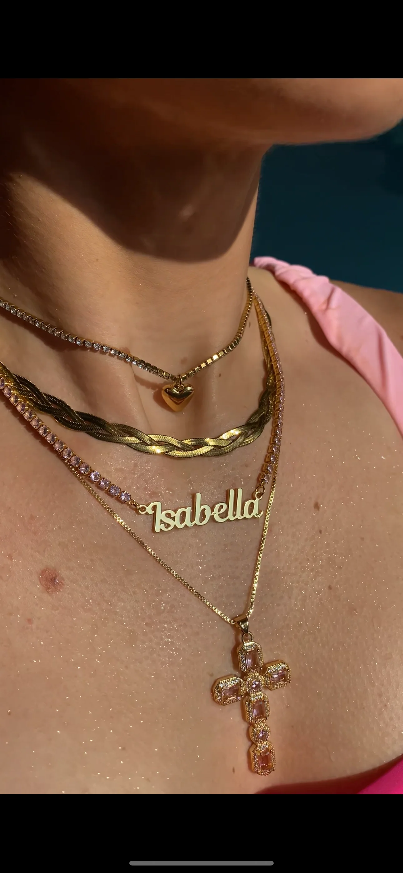 Gold Baby Pink Cross Necklace - Image 4