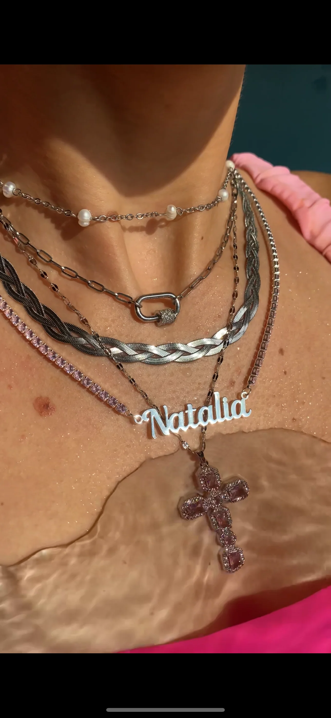 Gold Baby Pink Cross Necklace - Image 5
