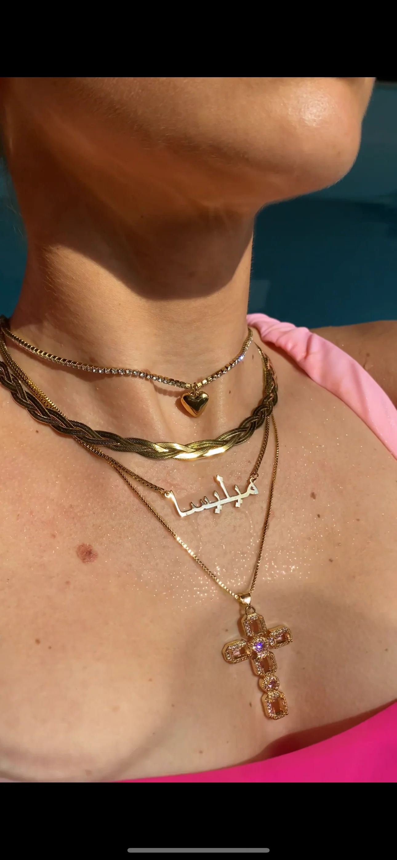 Gold Baby Pink Cross Necklace - Image 6