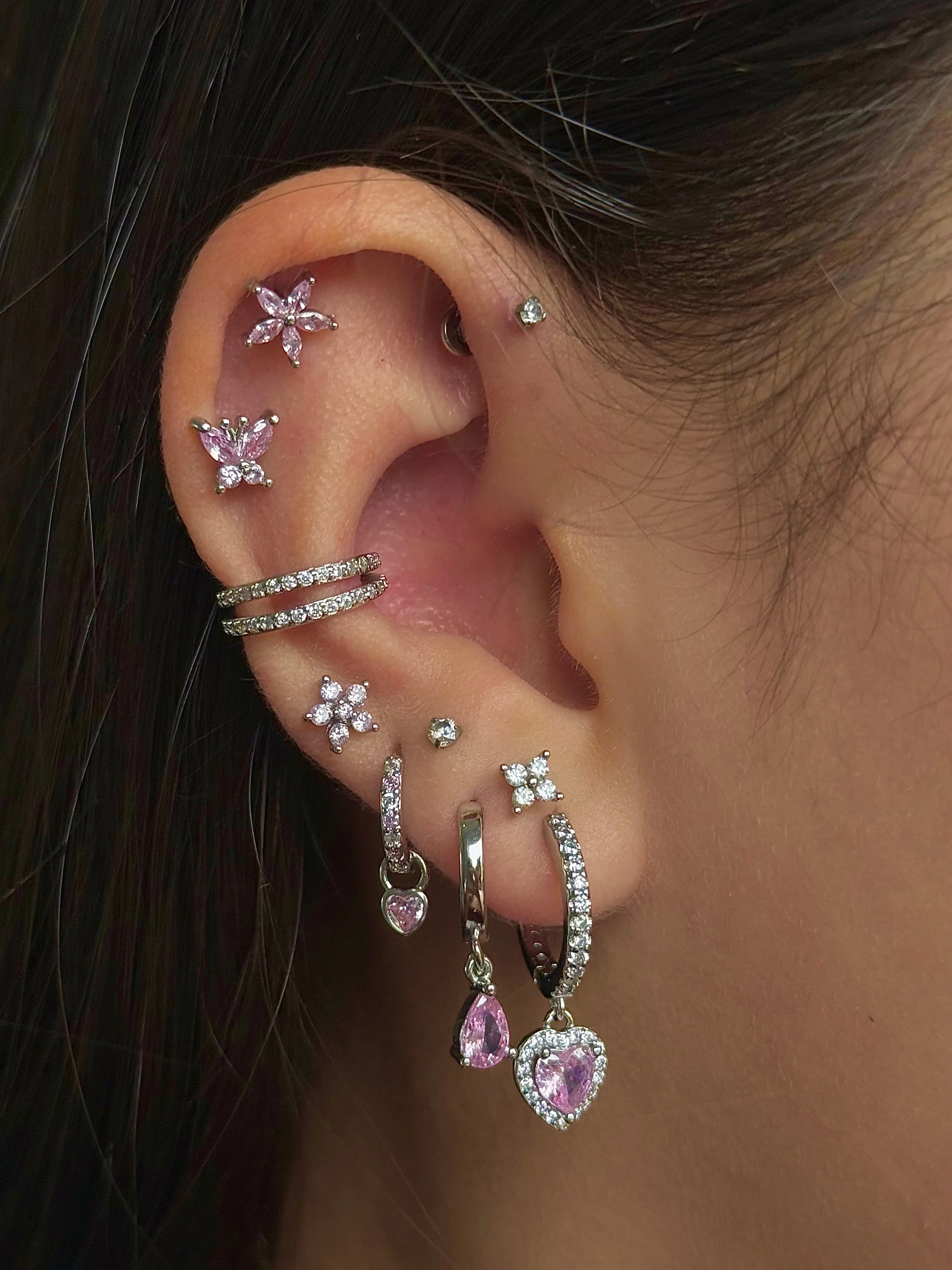 Silver Pink Beautiful Butterfly Helix Stud - Image 2