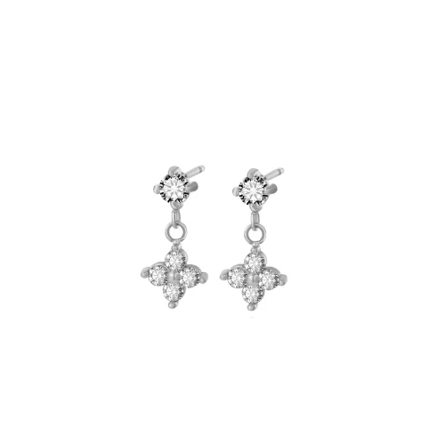 Silver Clover Crystal Studs