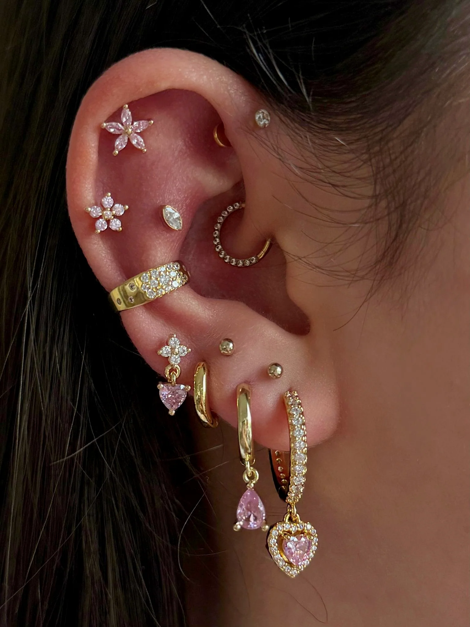 Silver Clover Pink Heart Studs - Image 2