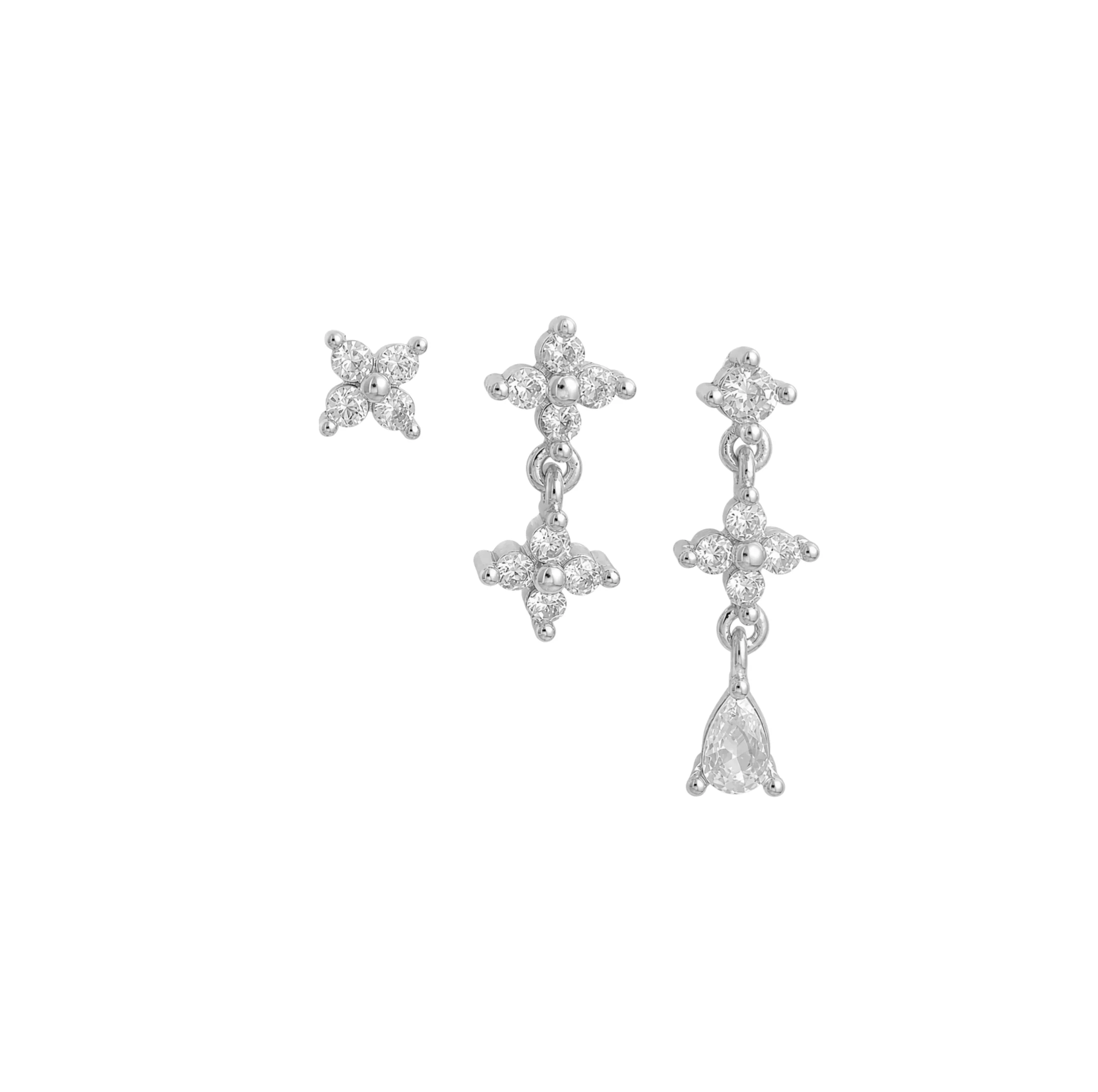 Silver Clover Stud Trio