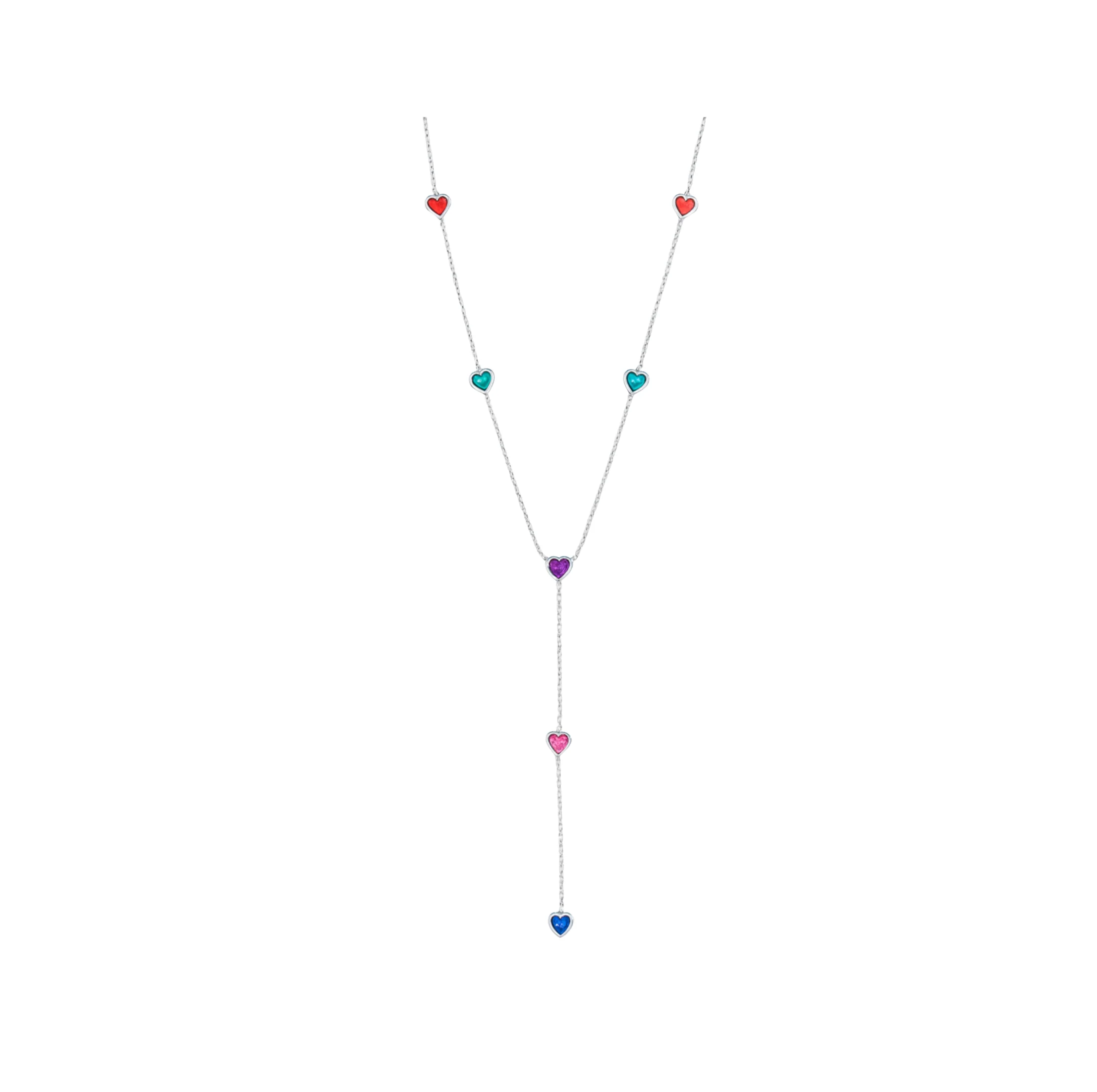 Silver Colourful Heart Y Necklace