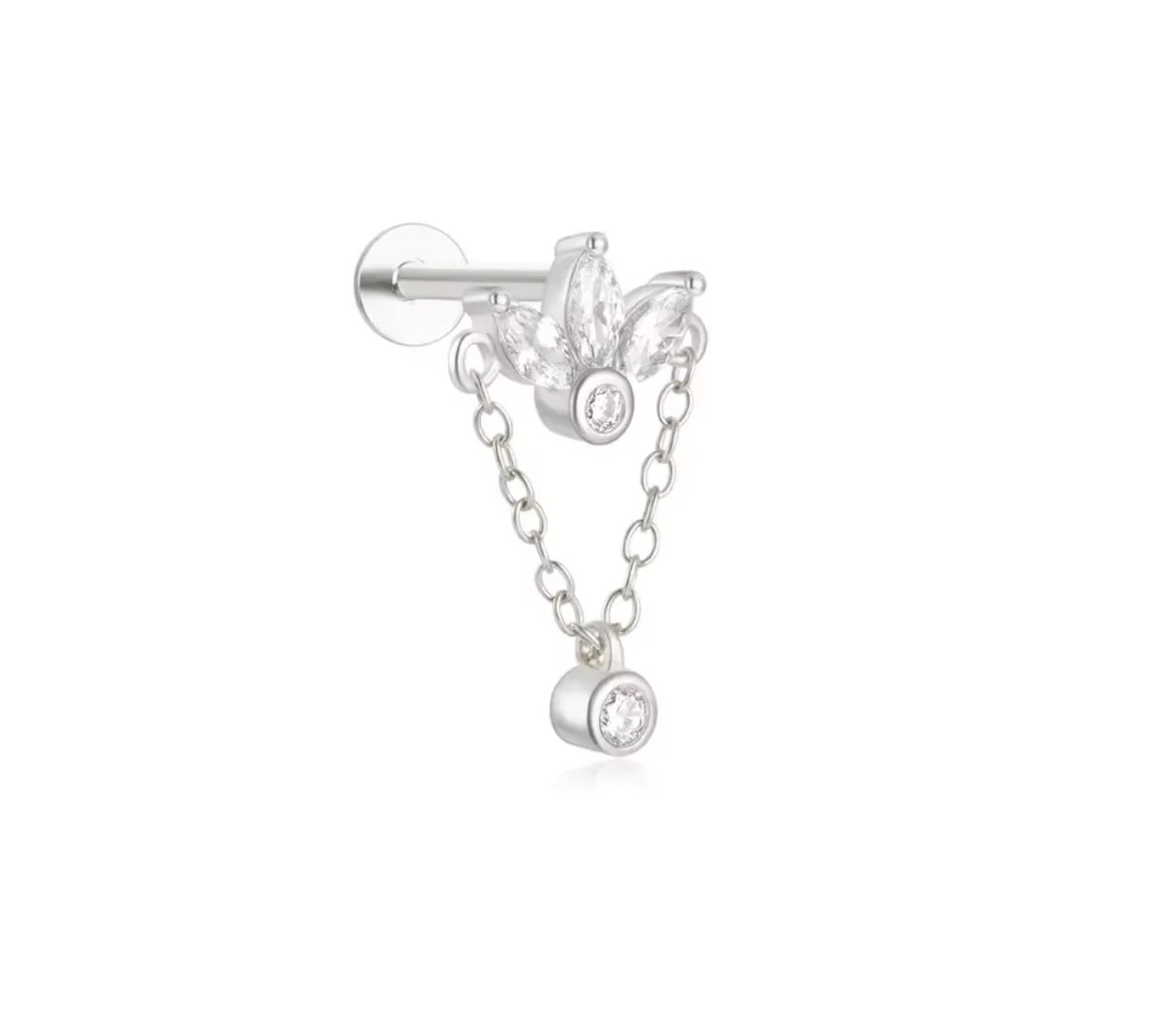 Silver Crown Chain Helix Stud