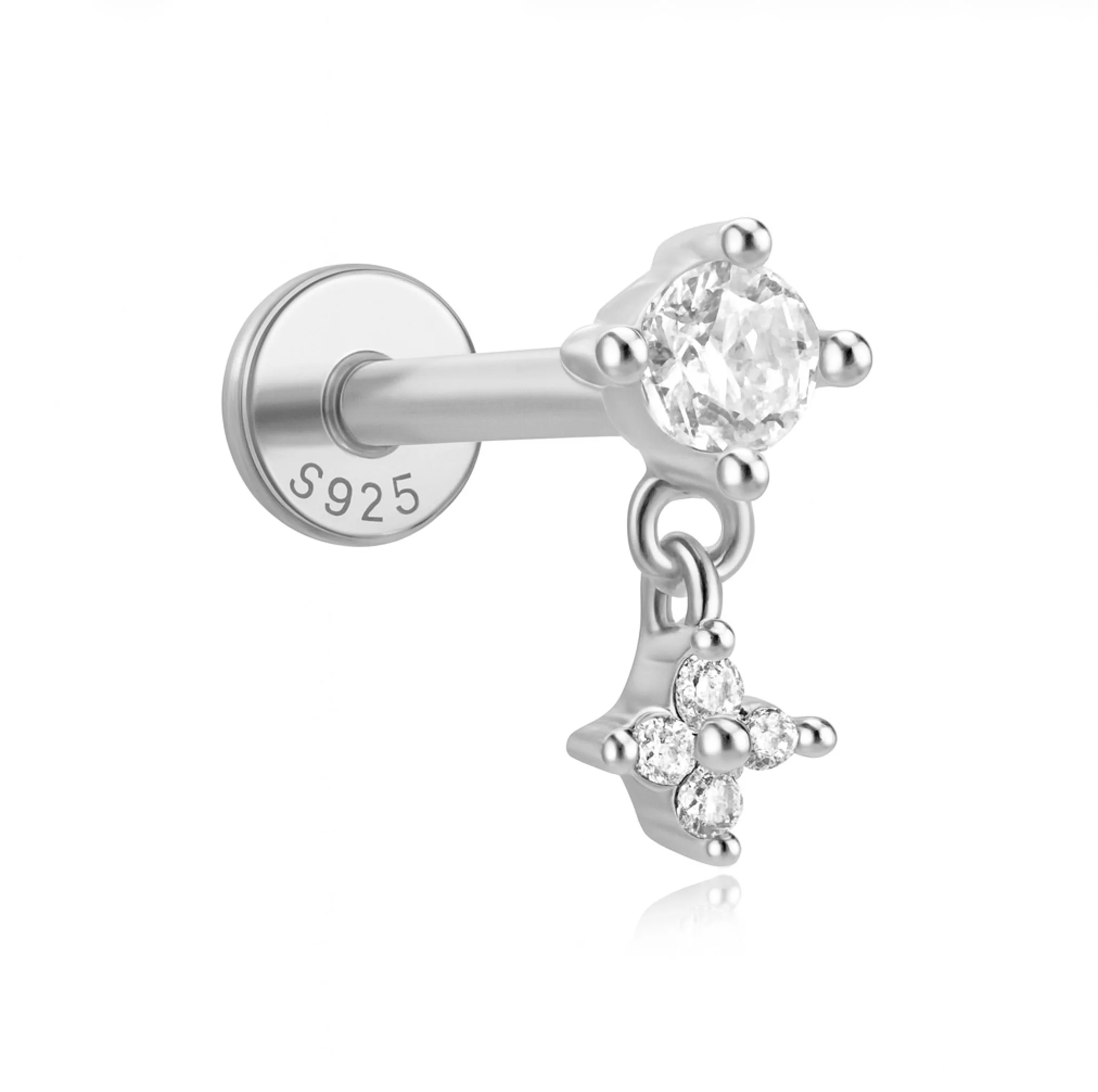 Silver Crystal and Clover Helix Stud
