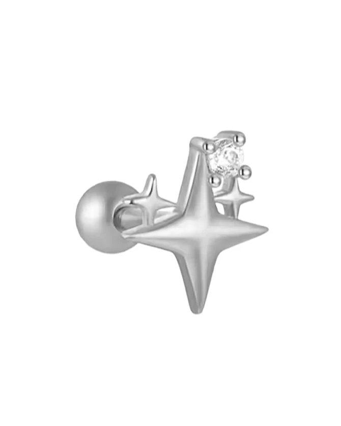 Silver Crystal and Star Helix Stud