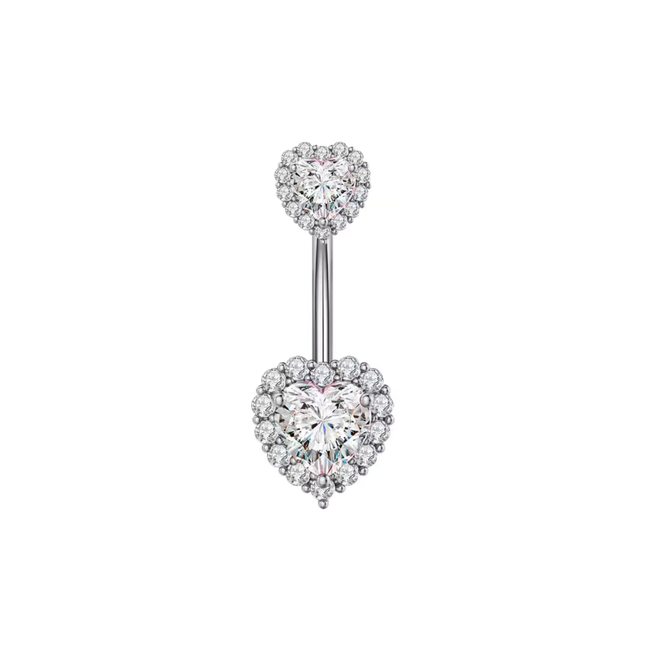 Silver Crystal Heart Belly Bar