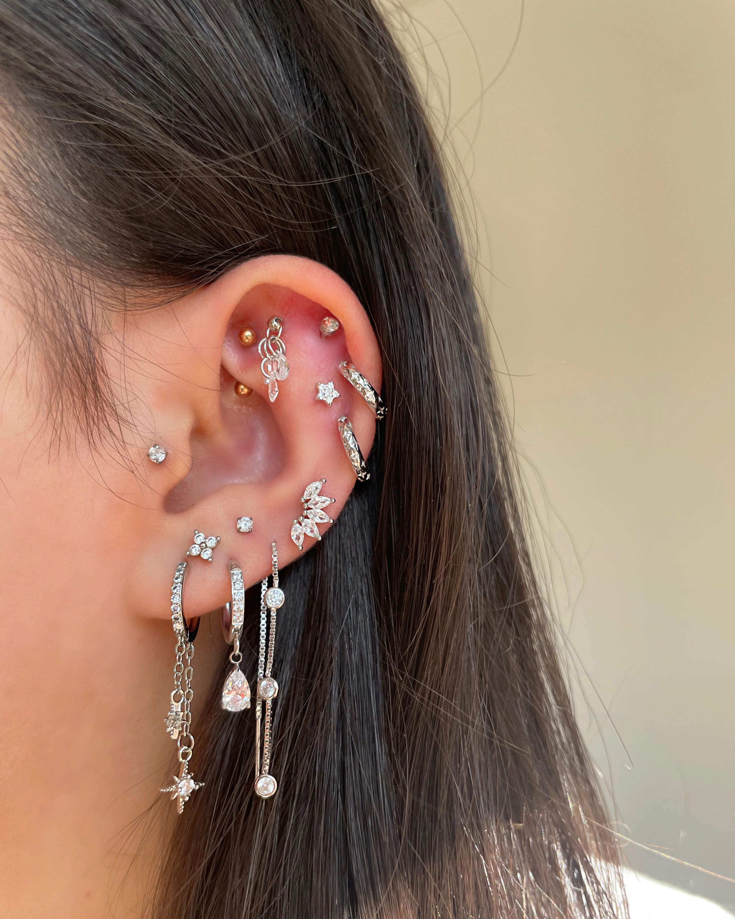 Silver Crystal Teardrop Huggies - Image 2