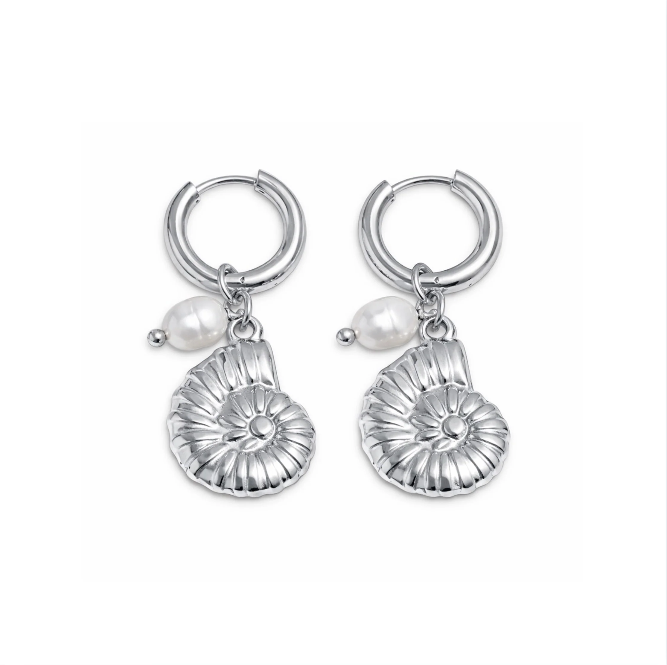 Silver Curly Shell Hoops