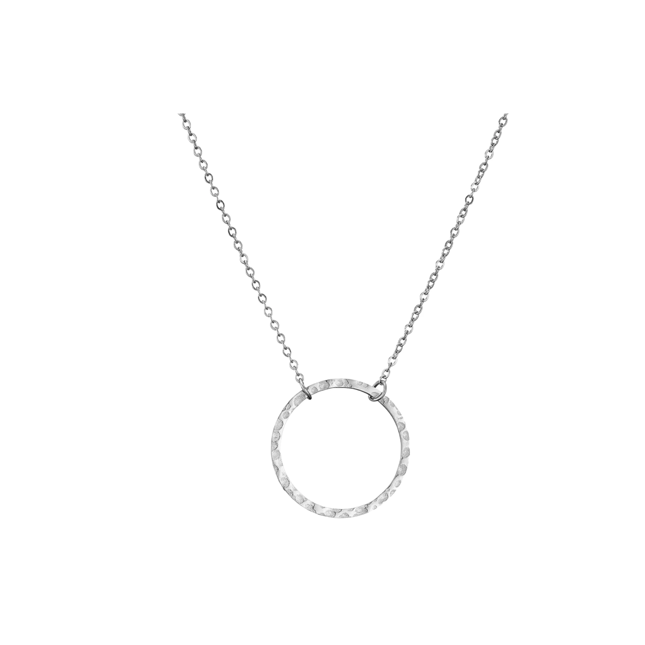 Silver Dainty Big Textured Circle Necklace