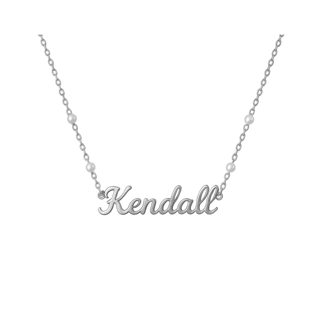 Silver Dainty Pearl Italic Personalised Necklace