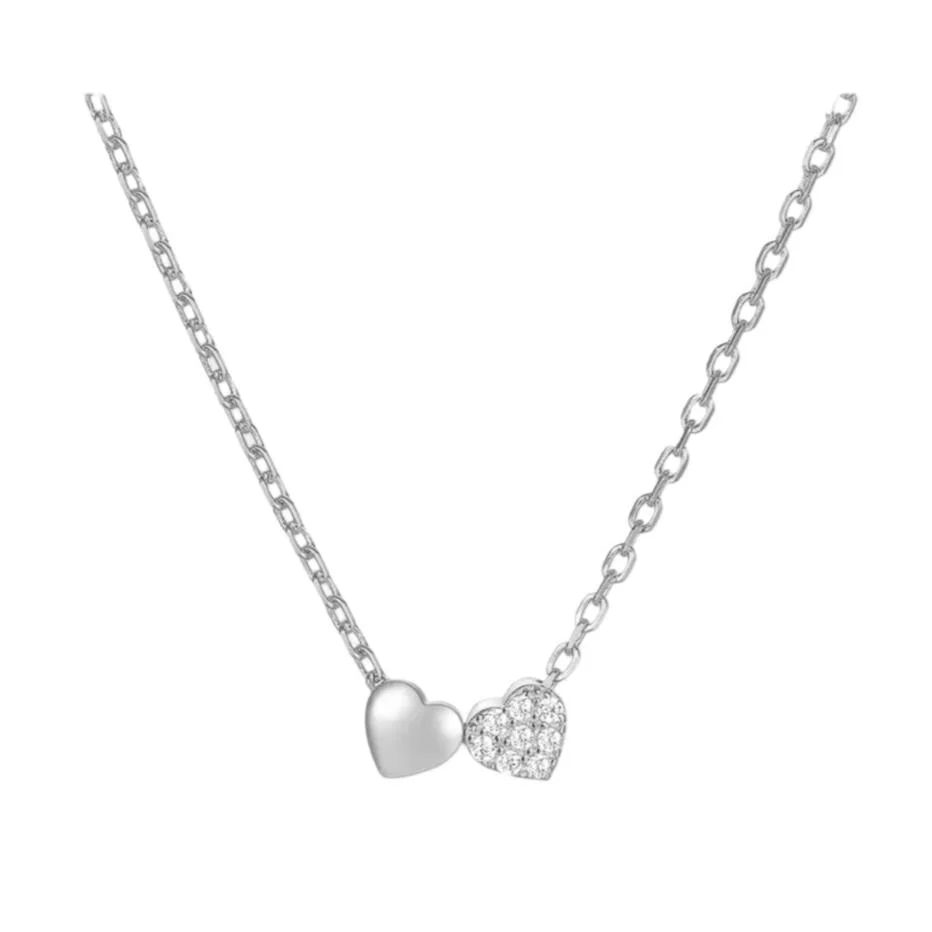 Silver Dainty Tiny Heart Duo Necklace