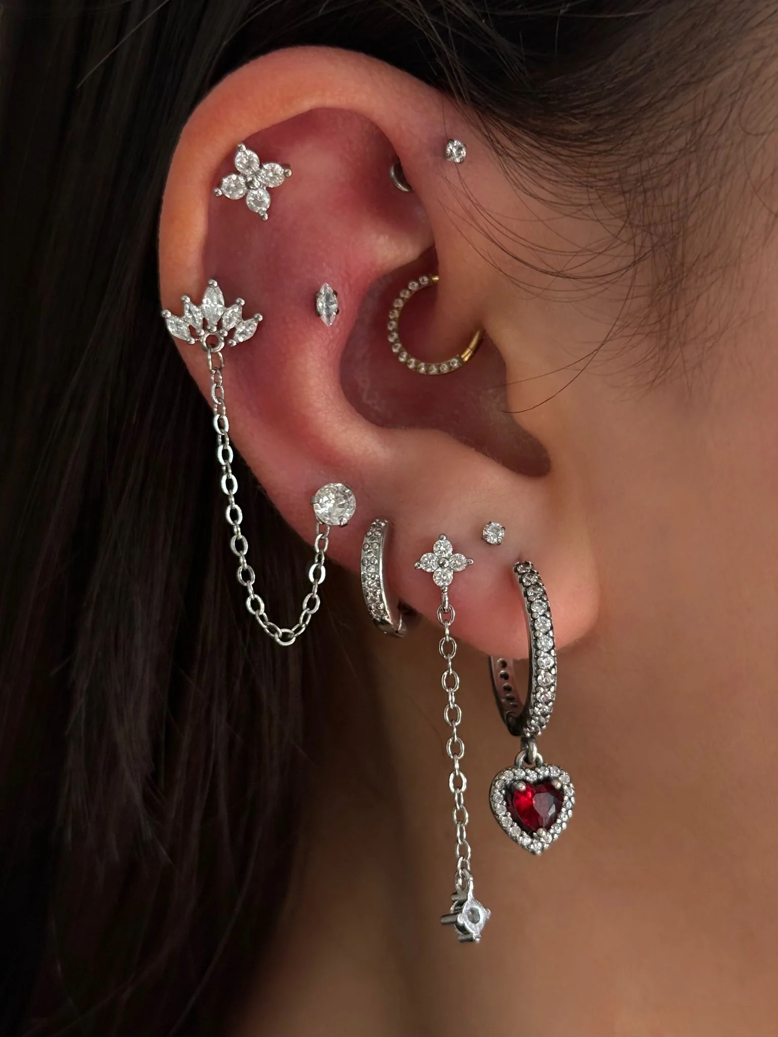 Silver Dangly Chain Crown Stud Set - Image 2