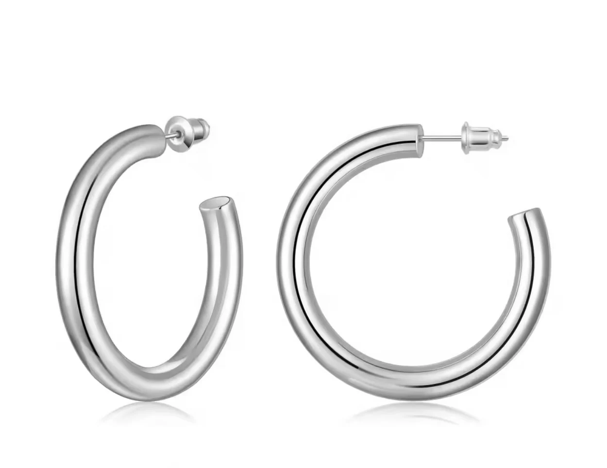 Silver Elegant Large Classic Hoops