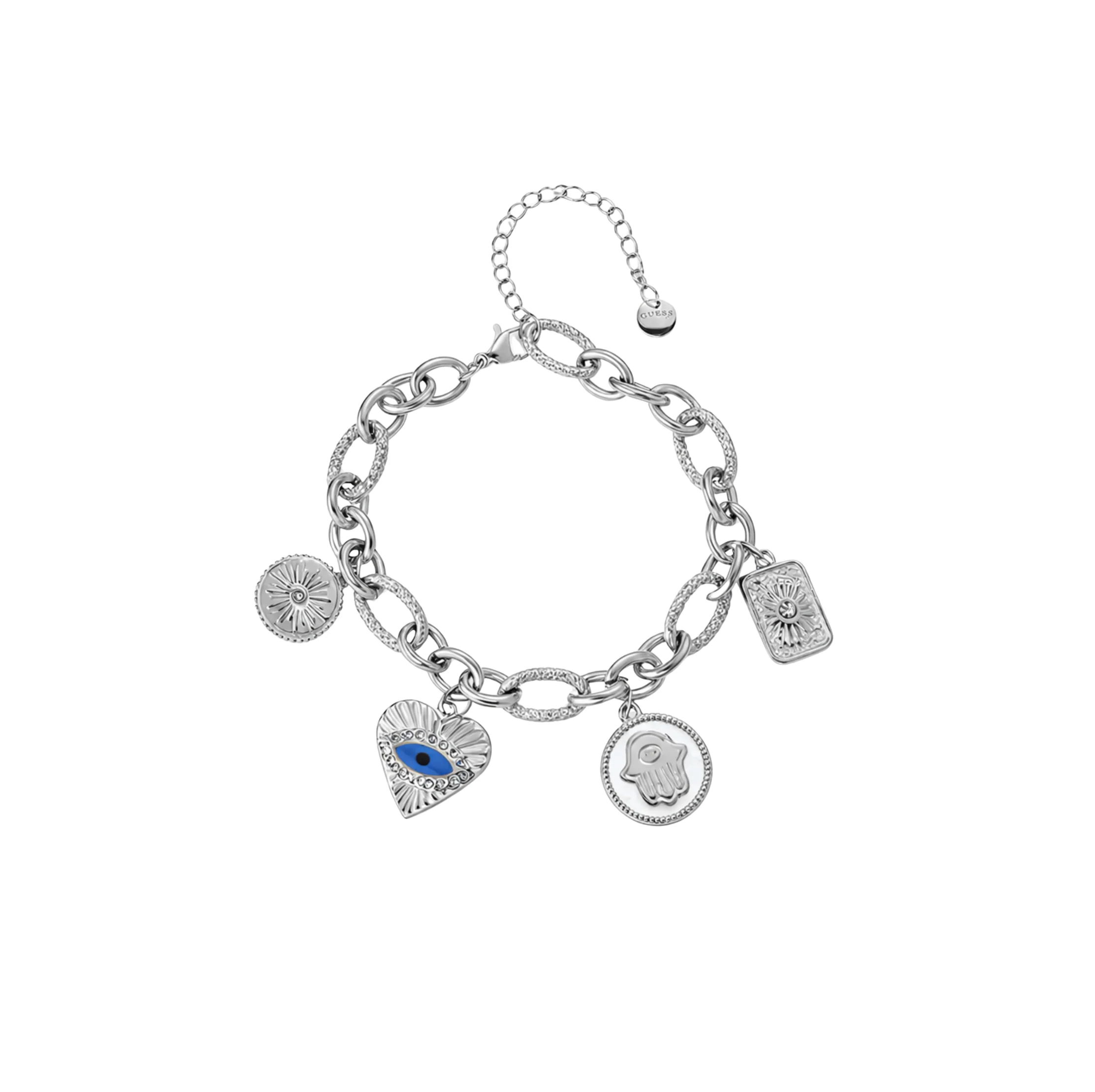 Silver Evil Eye Hamsa Hand Charm Bracelet