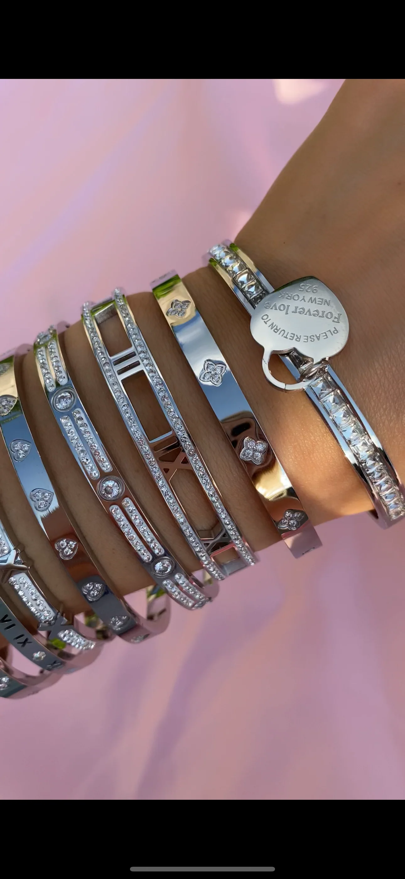 Silver Forever Love Crystal Bangle - Image 4