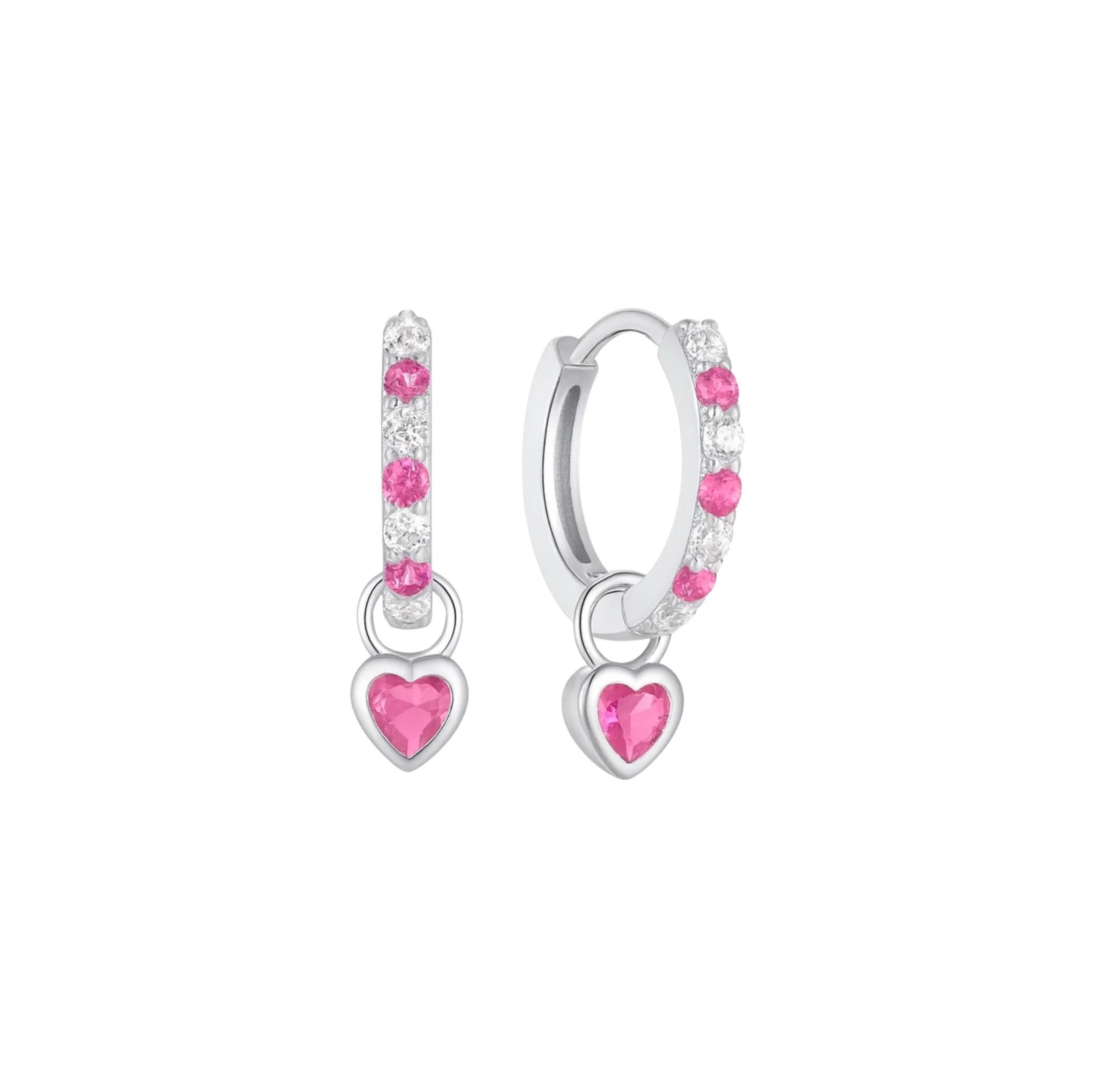 Silver Hot Pink Luxe Heart Huggies