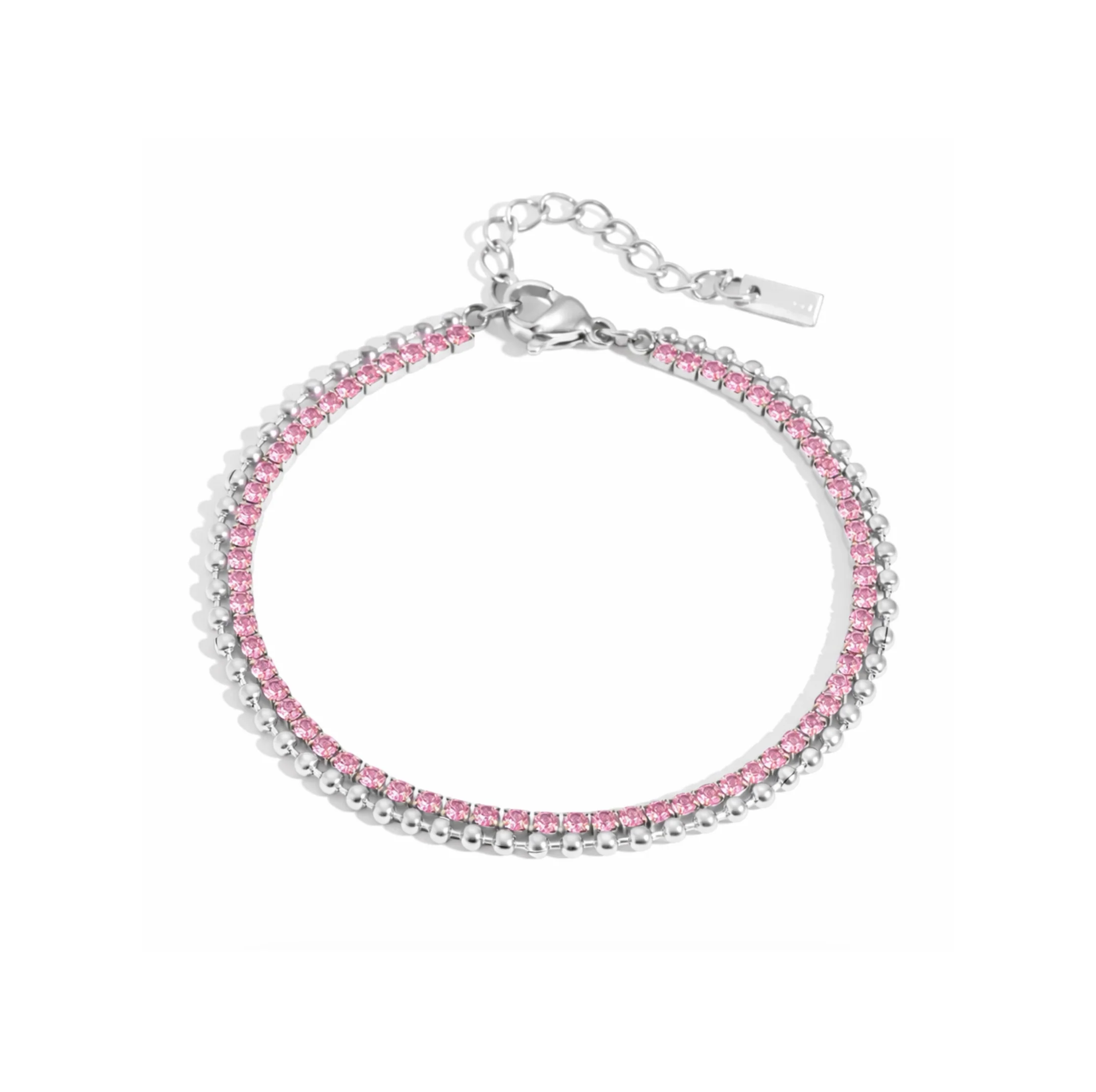 Silver Layered Pink Bracelet