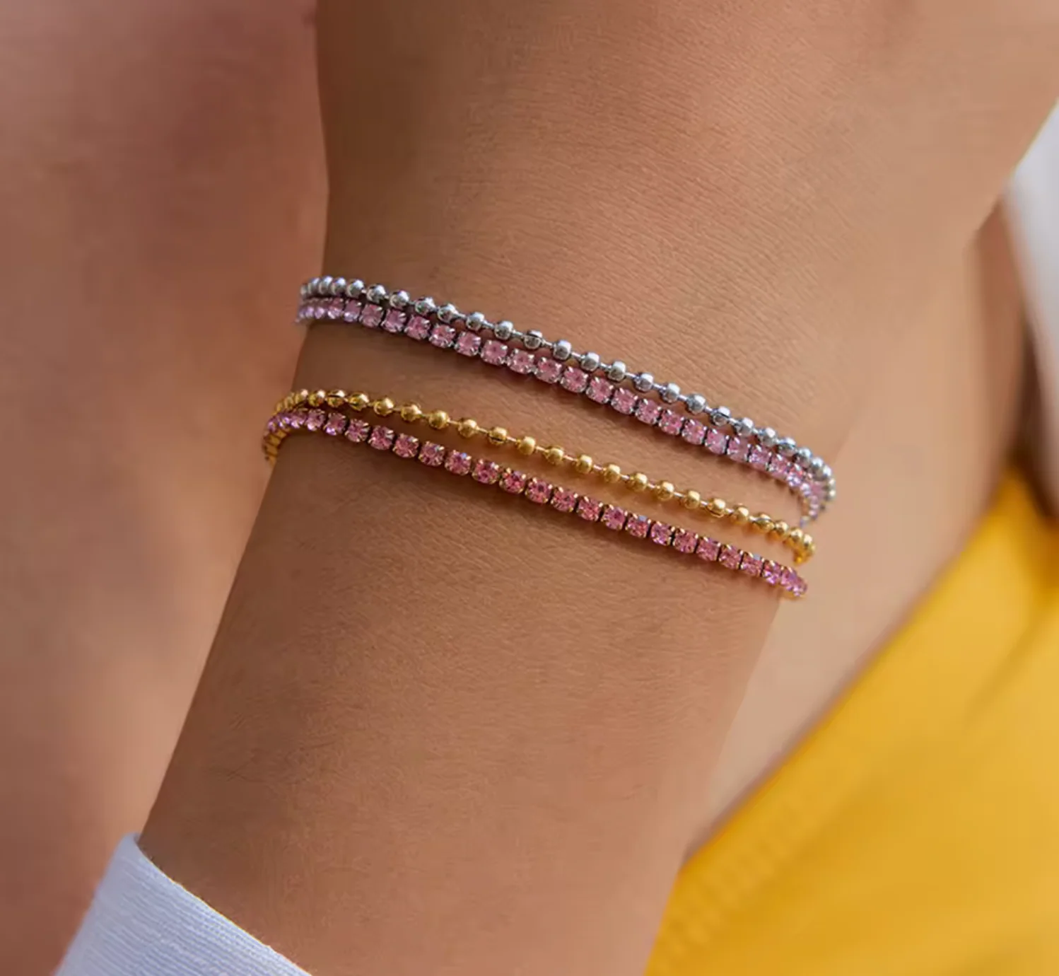 Silver Layered Pink Bracelet - Image 3