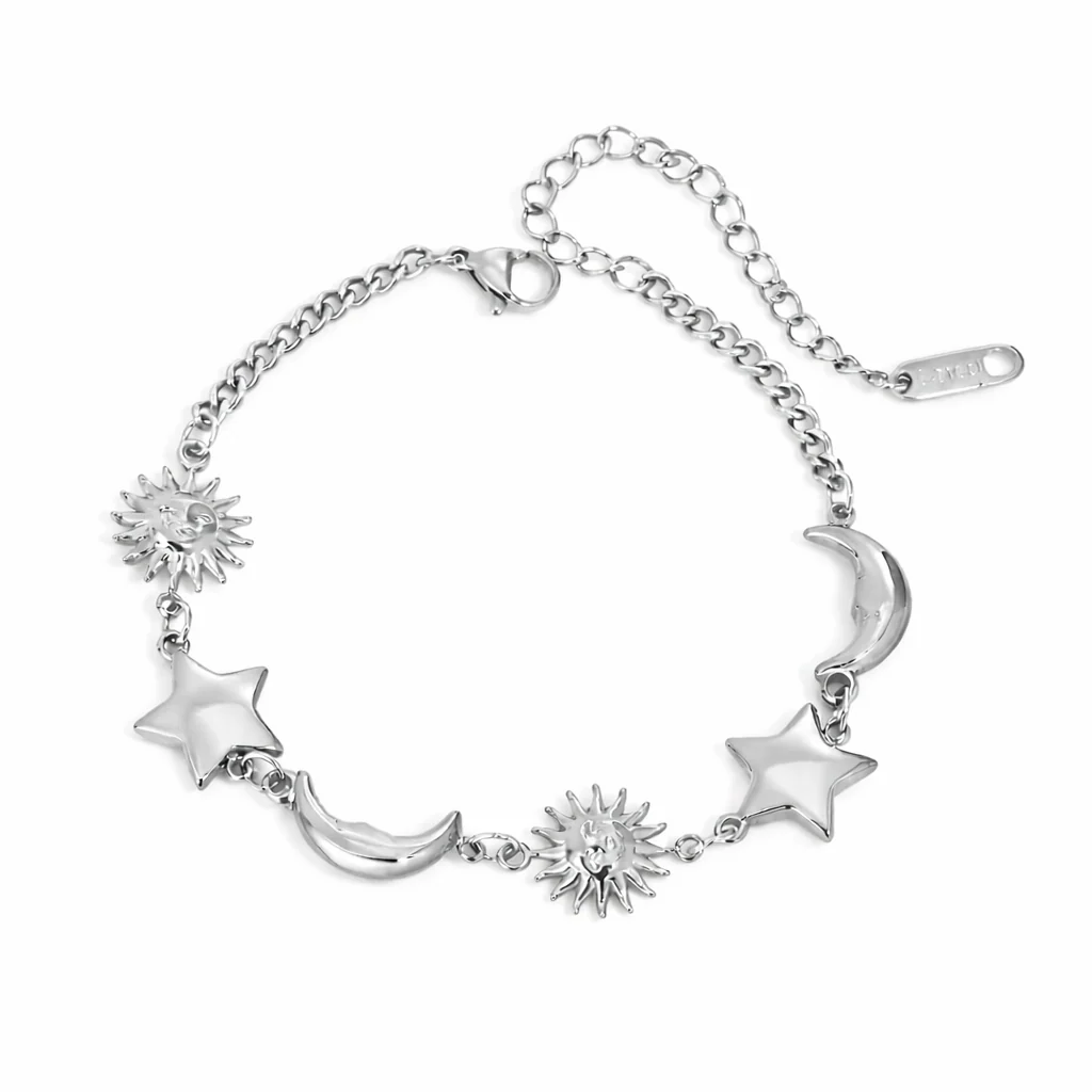 Silver Moon and Star Bracelet