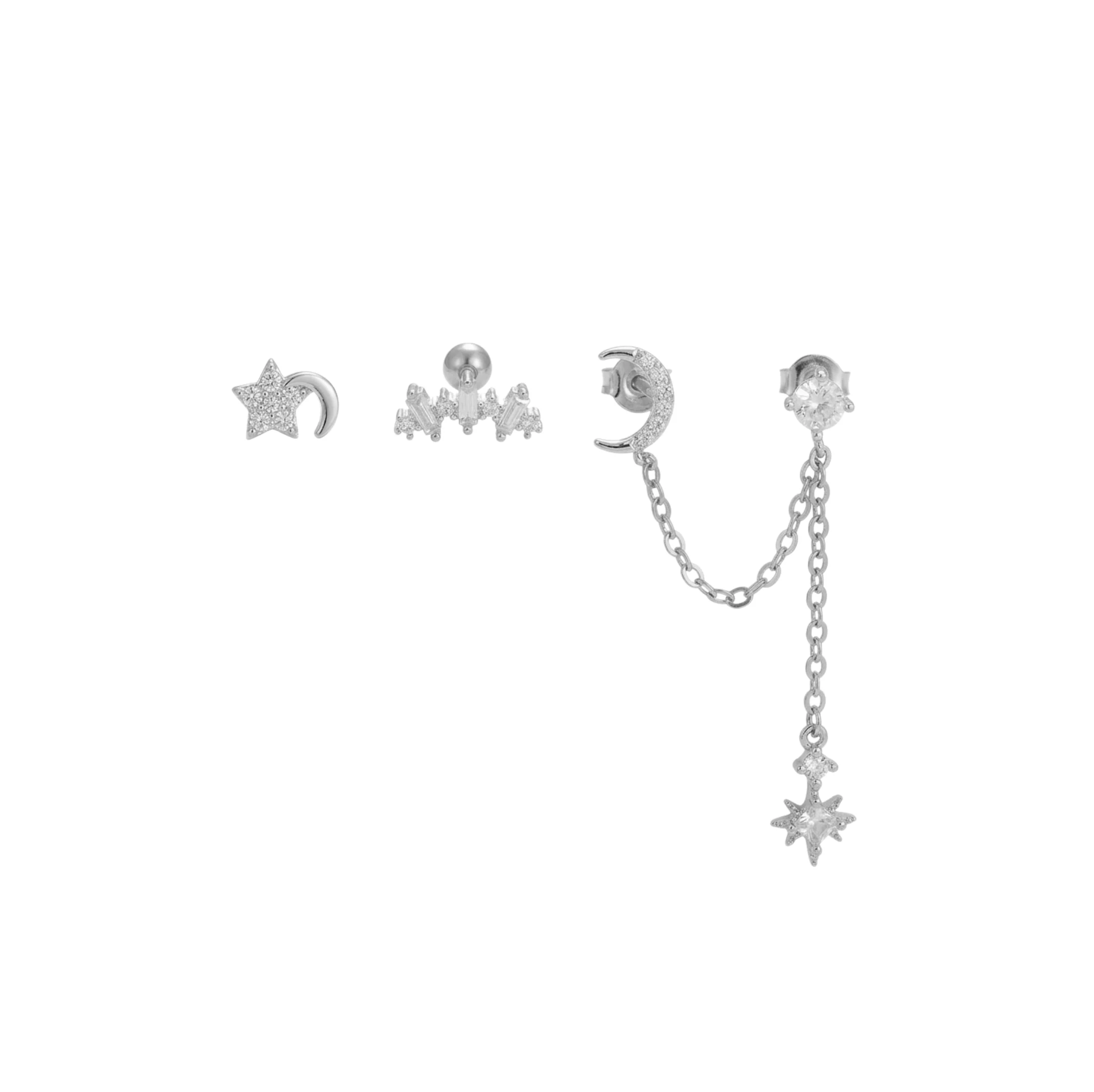 Silver Moon and Star Chain Set