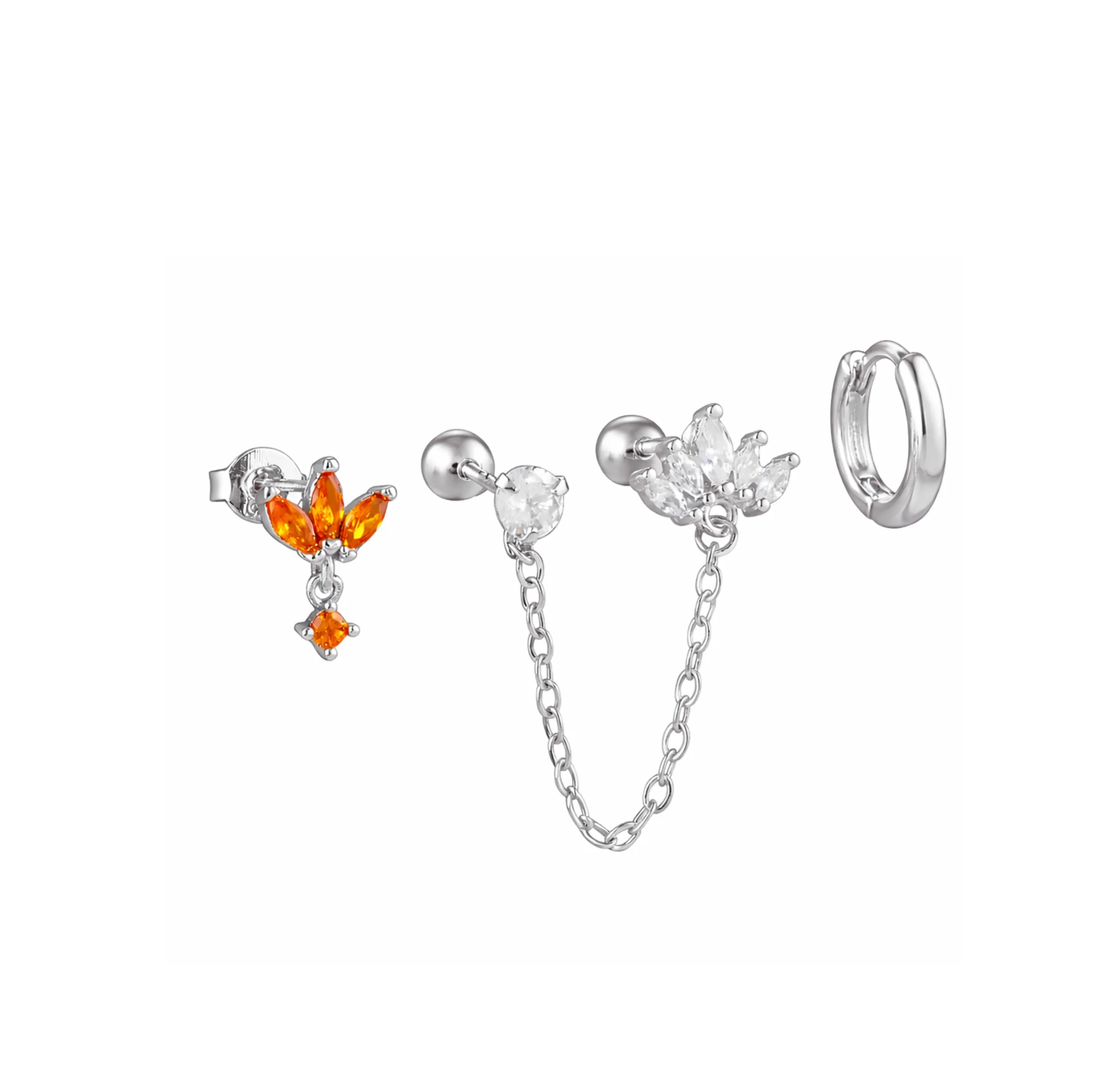 Silver Orange Chain and Hoop Set