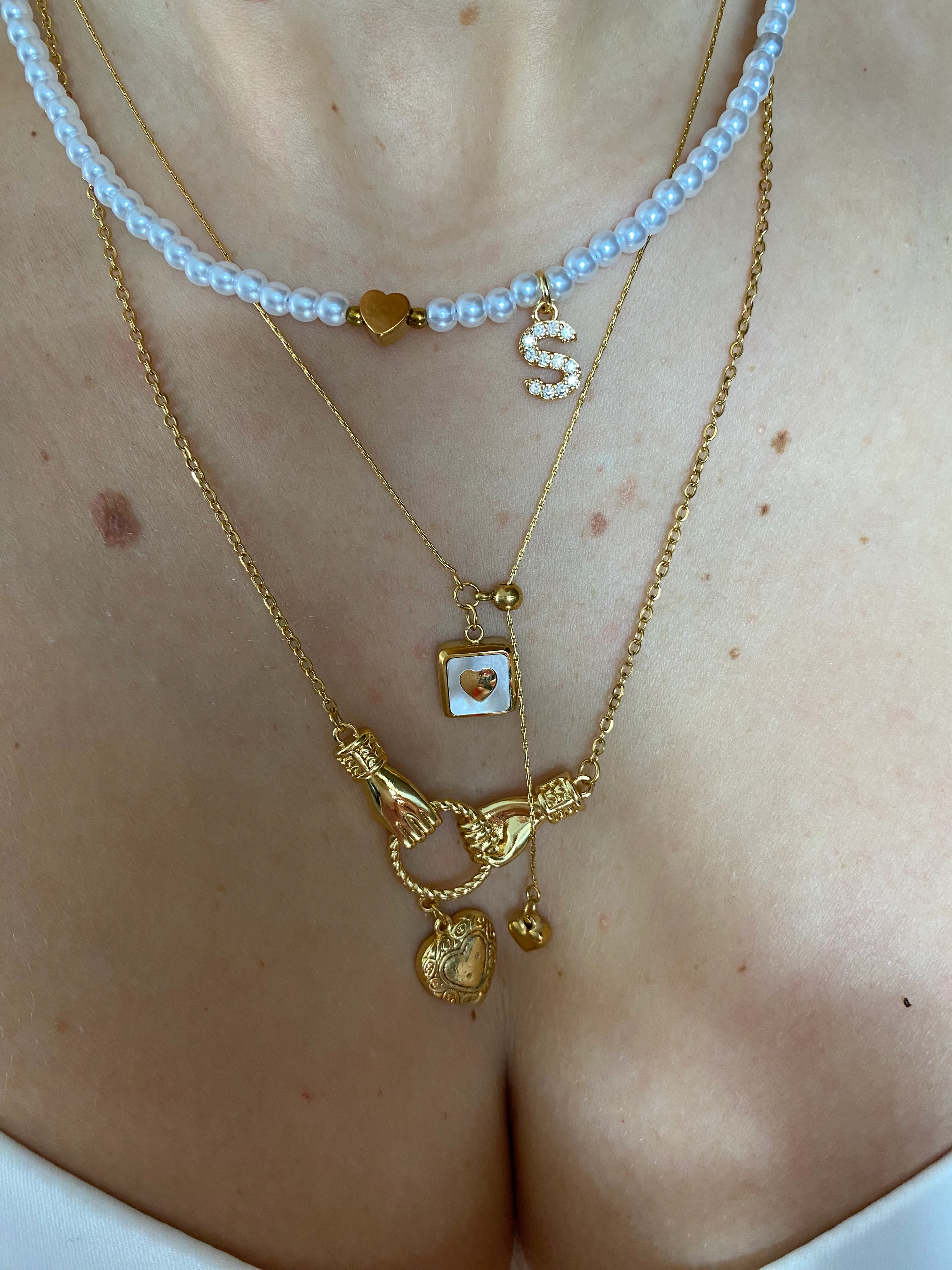 Silver Pearl and Heart Initial Necklace - Image 4