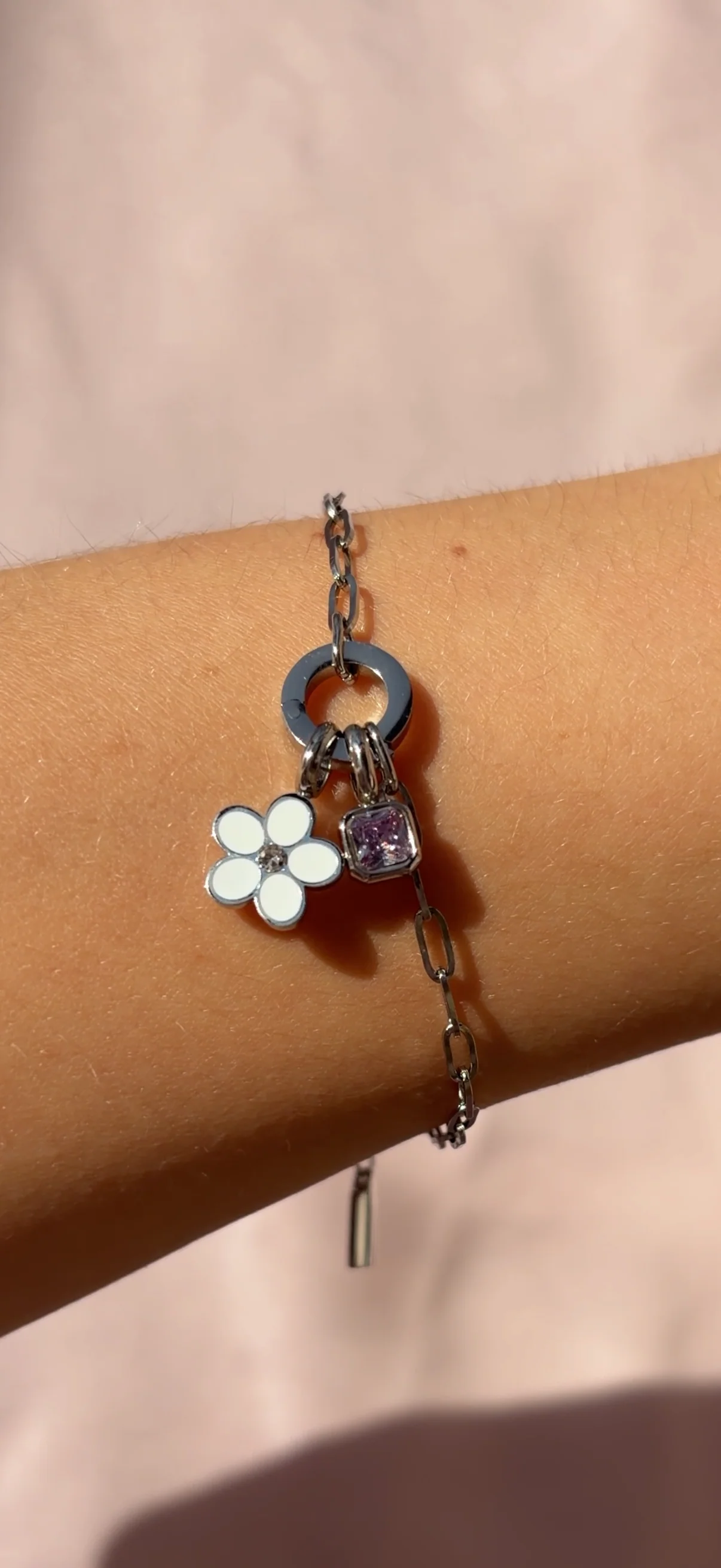 Gold Pink and White Flower Bracelet - Image 2