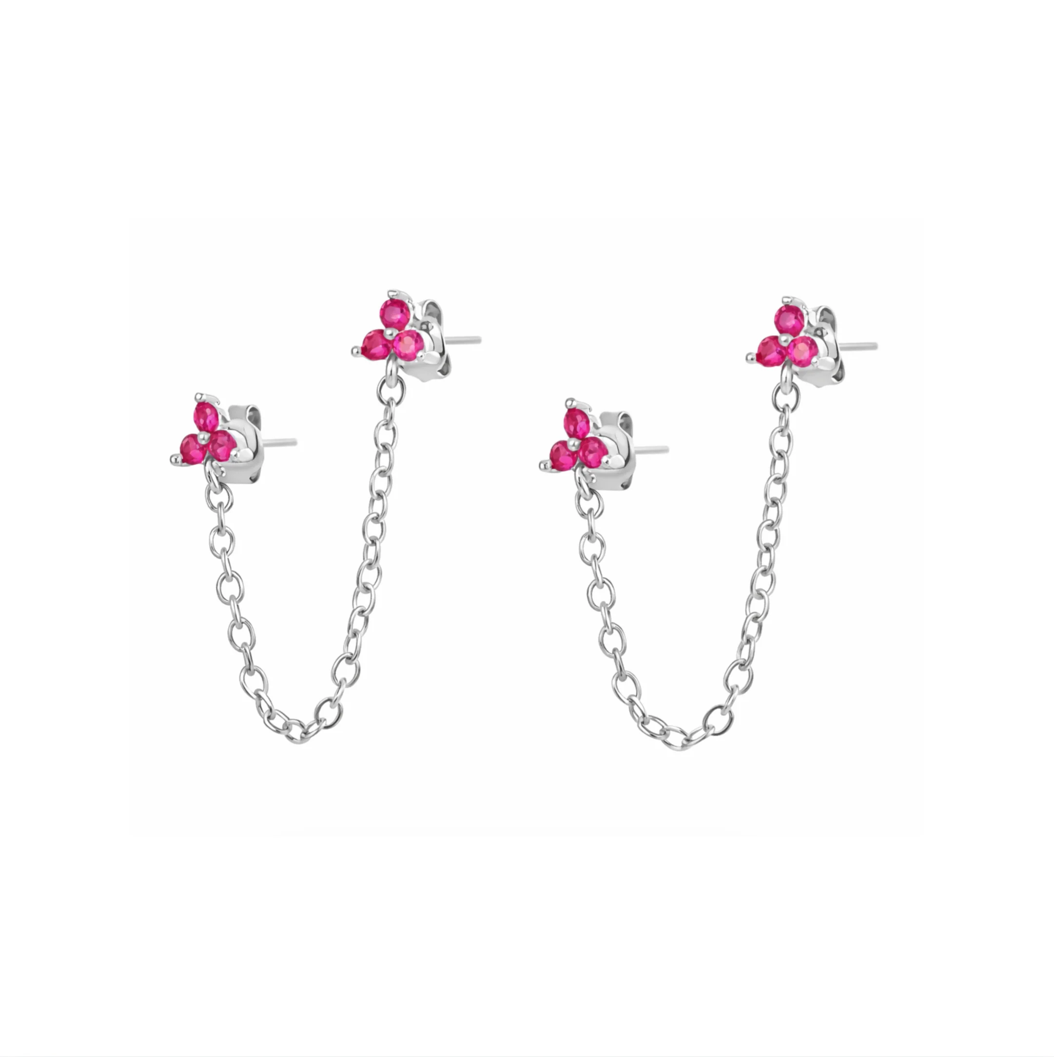 Silver Pink Chain Studs