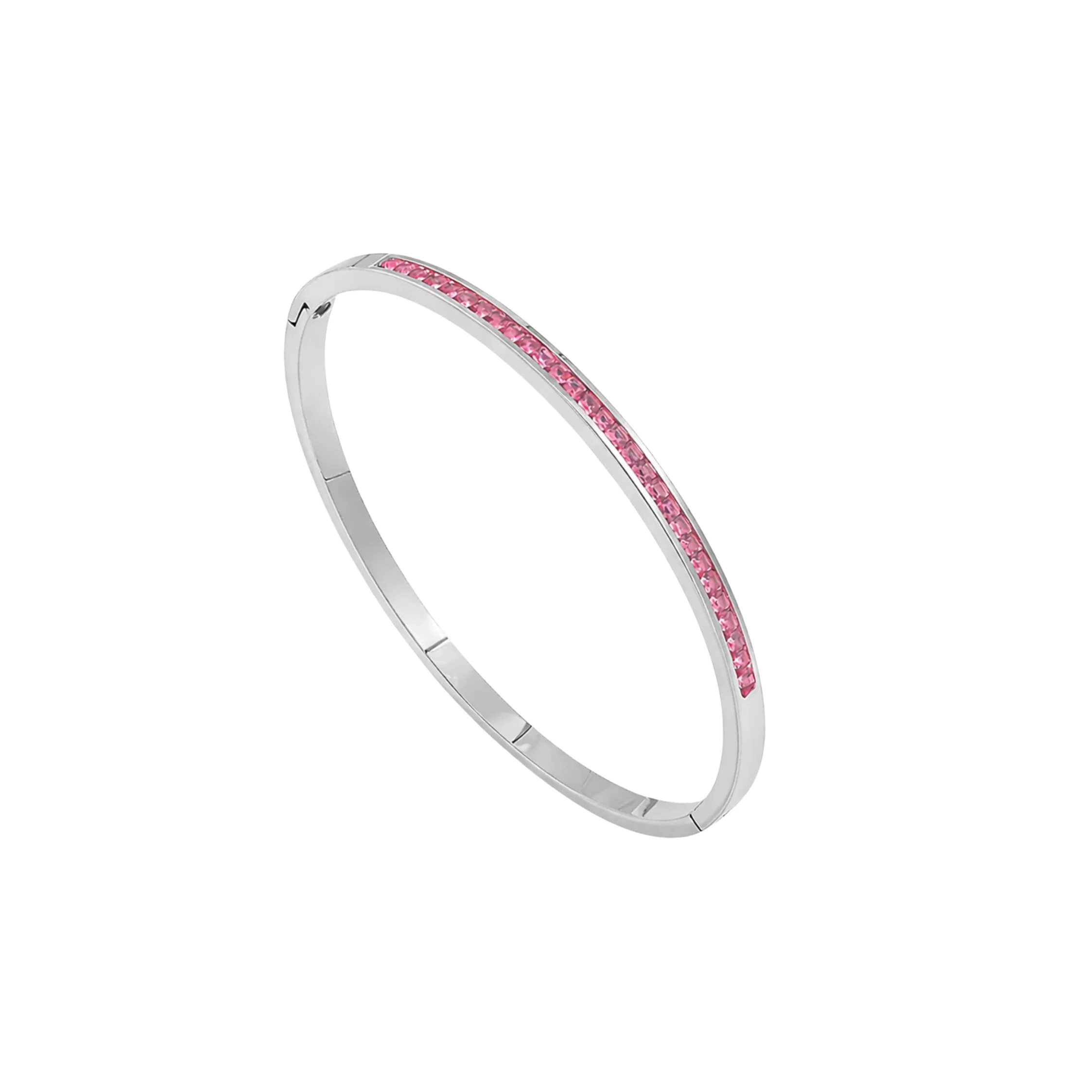 Silver Pink Crystal Layered Bangle