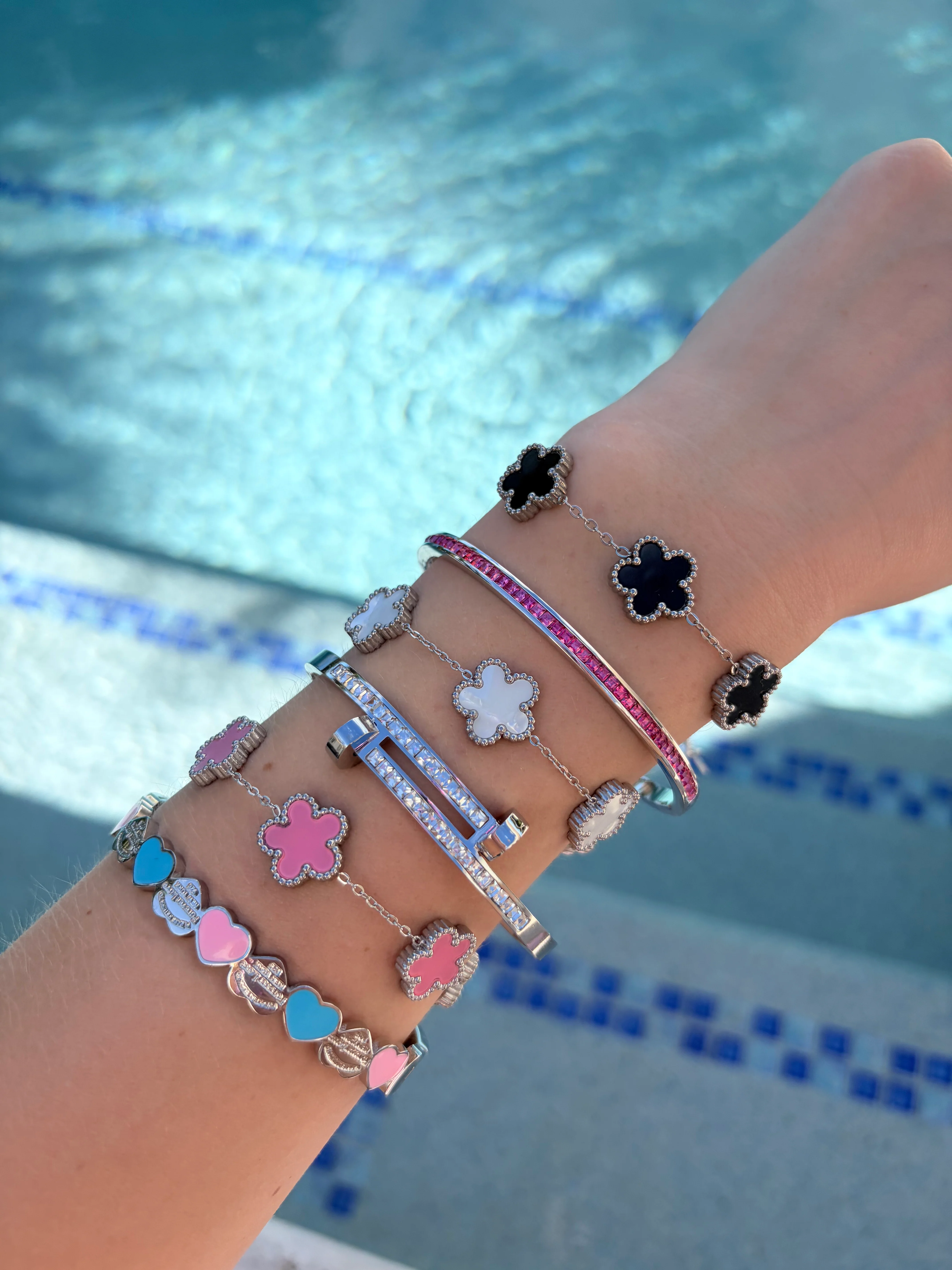 Gold Pink Crystal Layered Bangle - Image 2