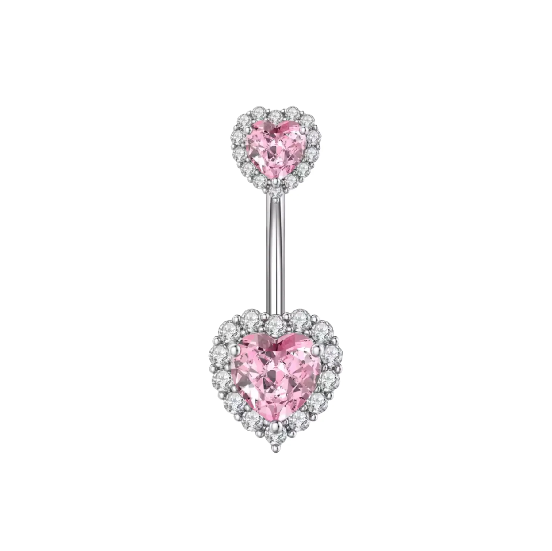 Silver Pink Heart Belly Bar