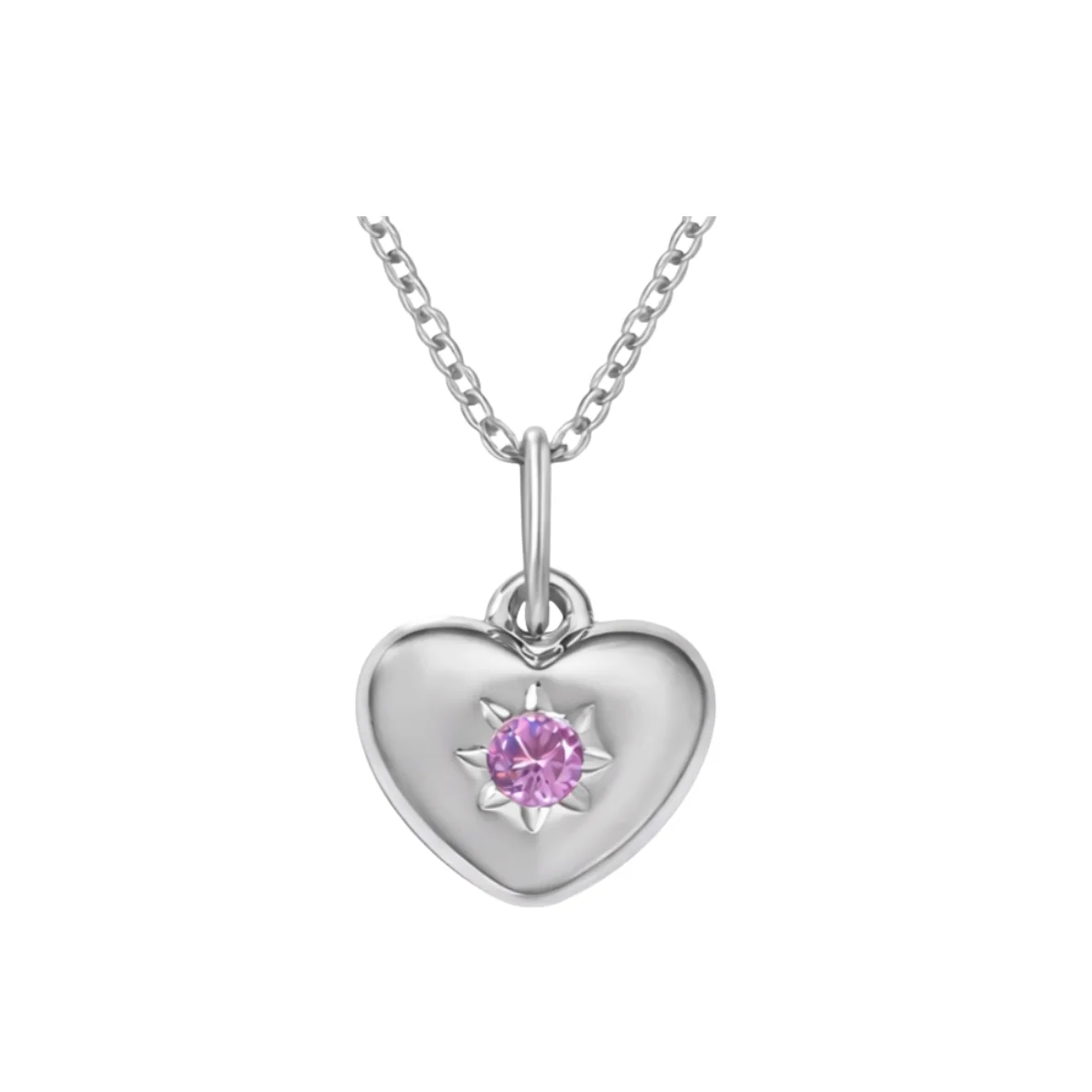 Silver Pink Heart Pendant Necklace