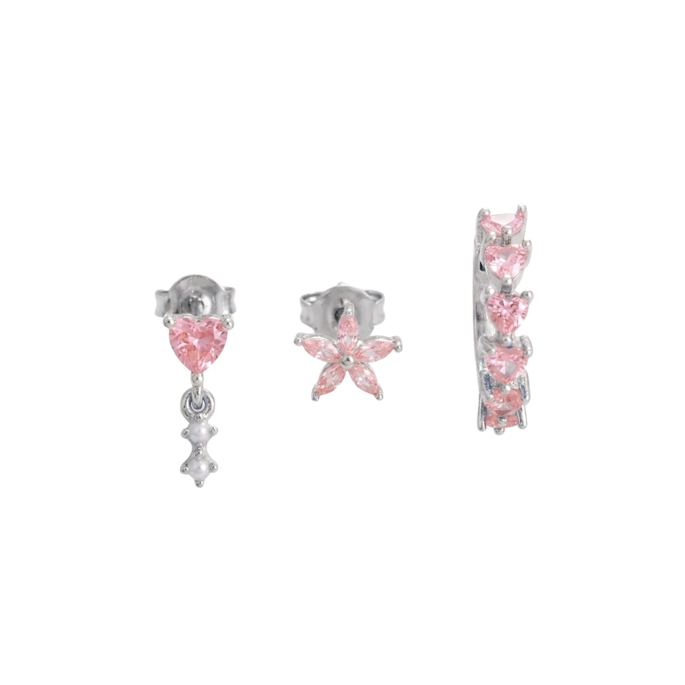 Silver Pink Heart Trio