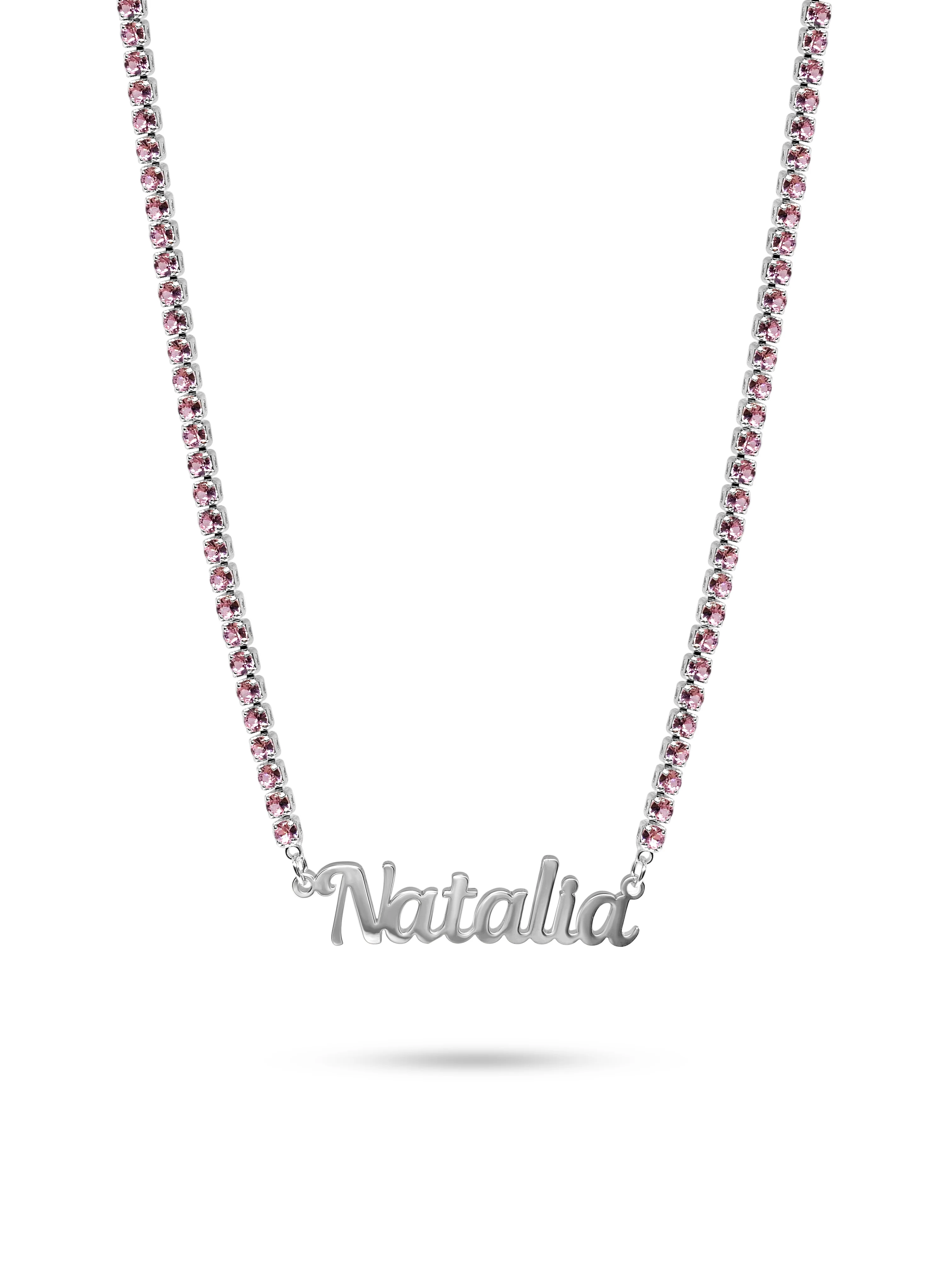 Silver Pink Icy Personalised Name Necklace