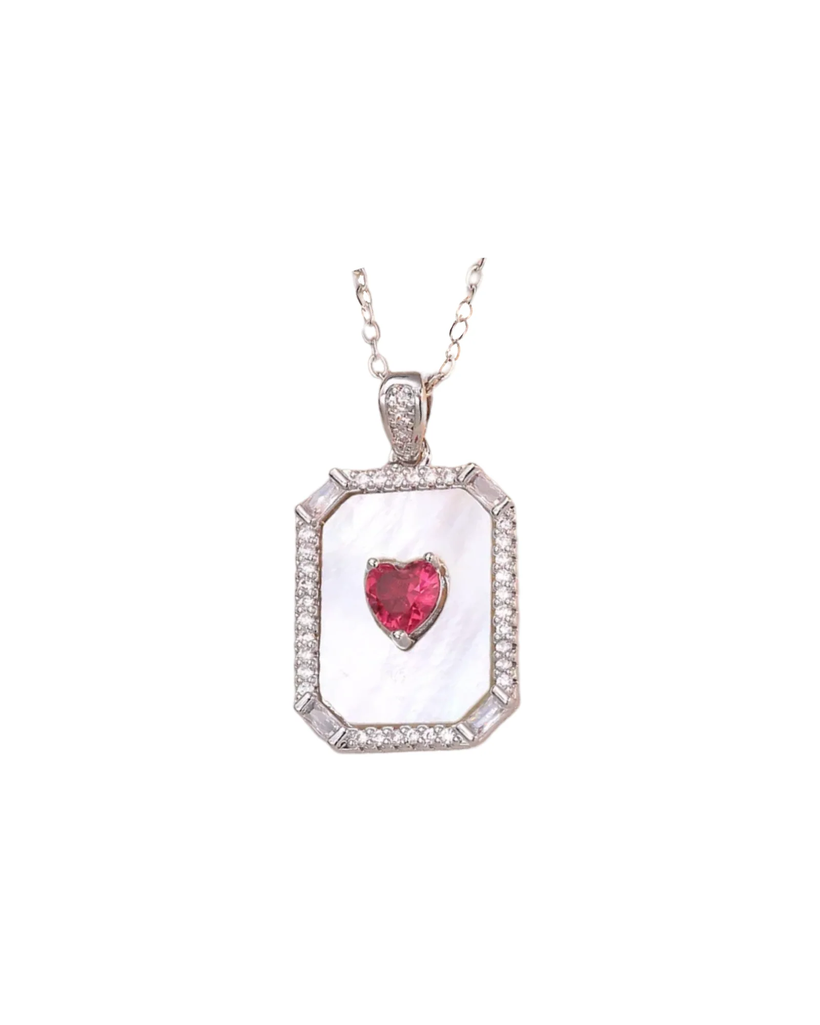 Silver Pink Marble Heart Necklace