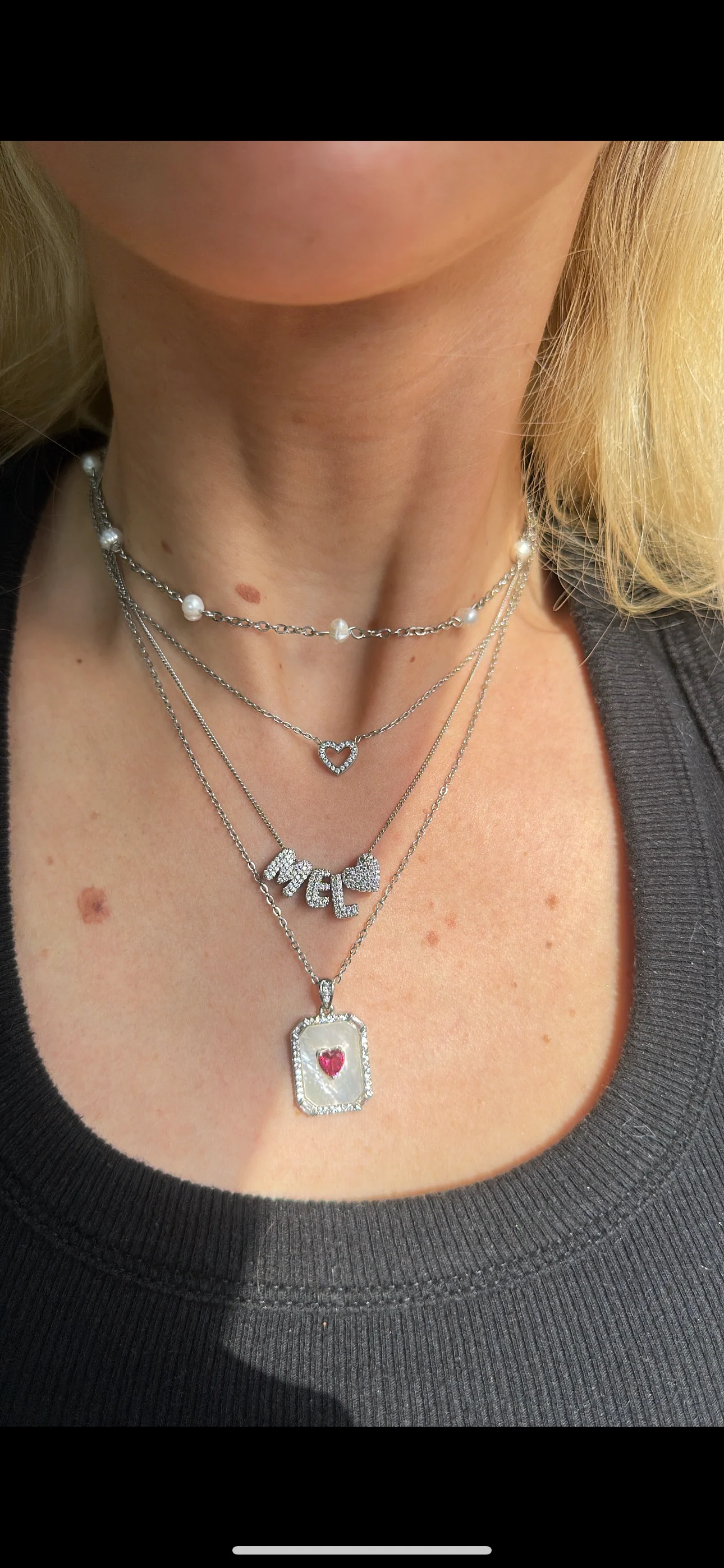 Silver Pink Marble Heart Necklace - Image 3