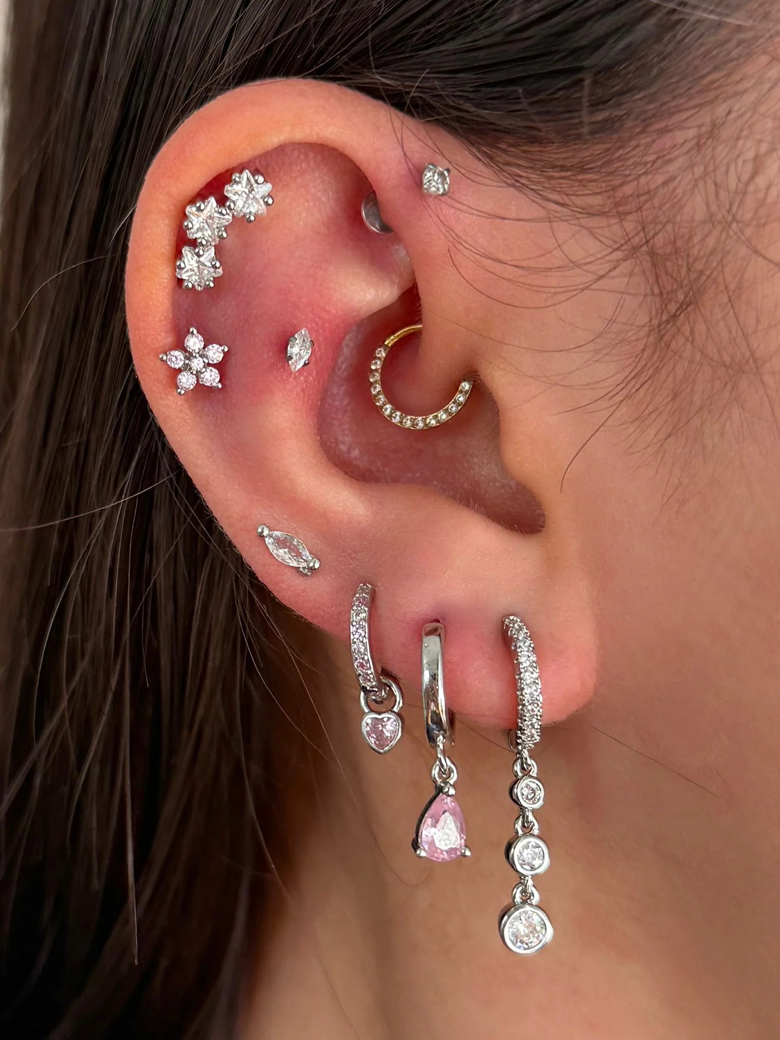 Silver Pink Teardrop Stud and Huggie Trio - Image 5