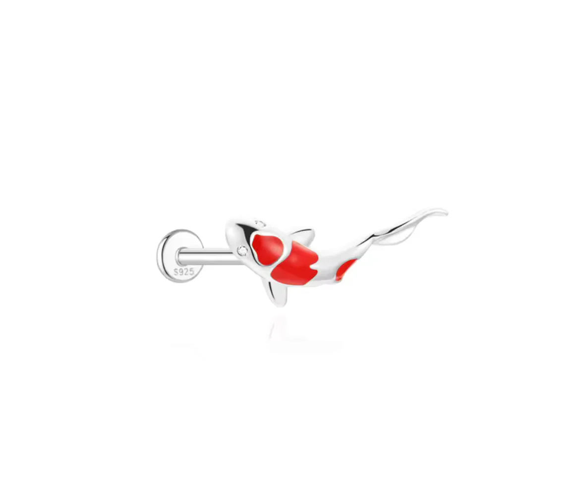 Silver Red Fish Stud