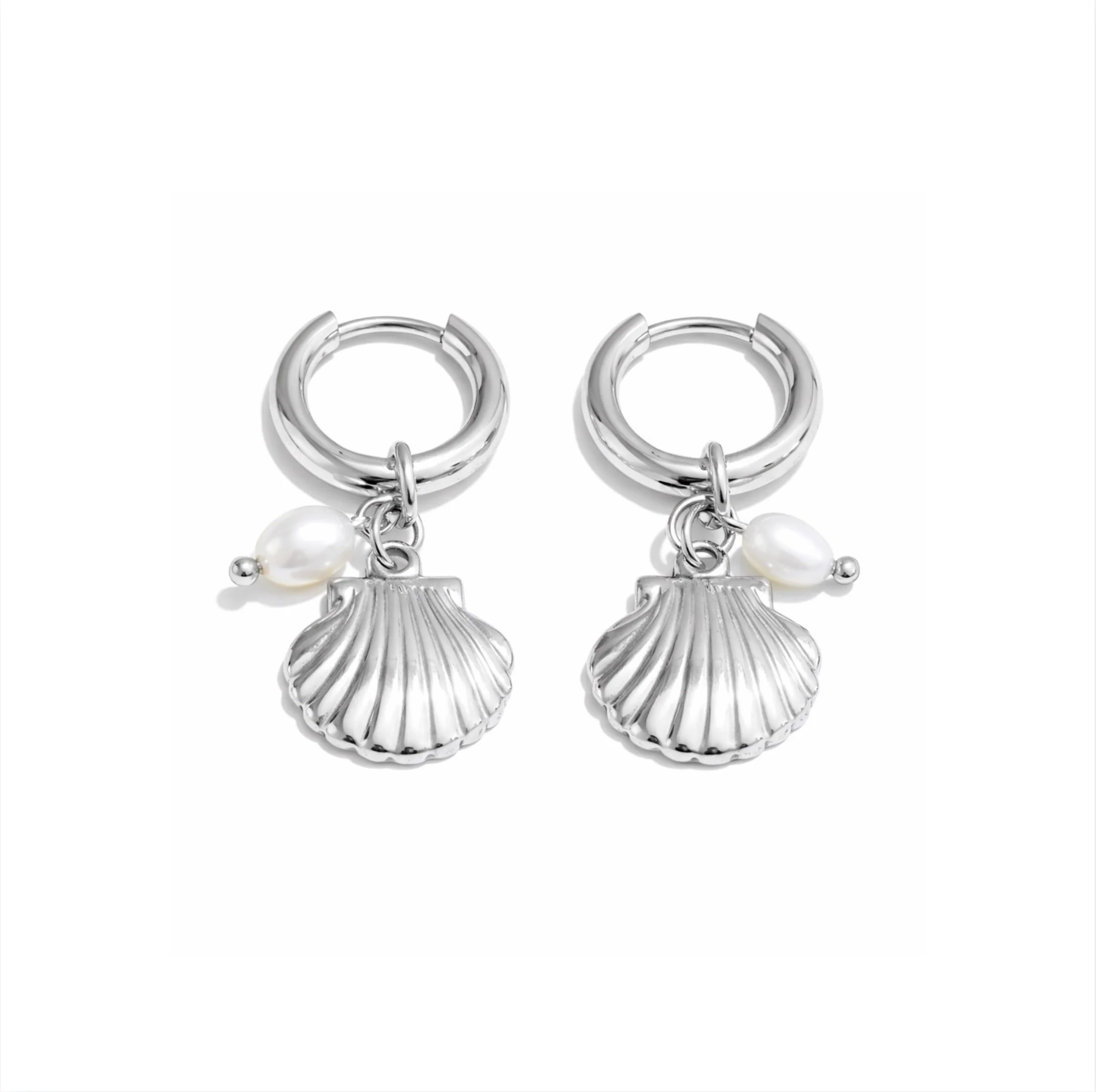 Silver Shell Hoops