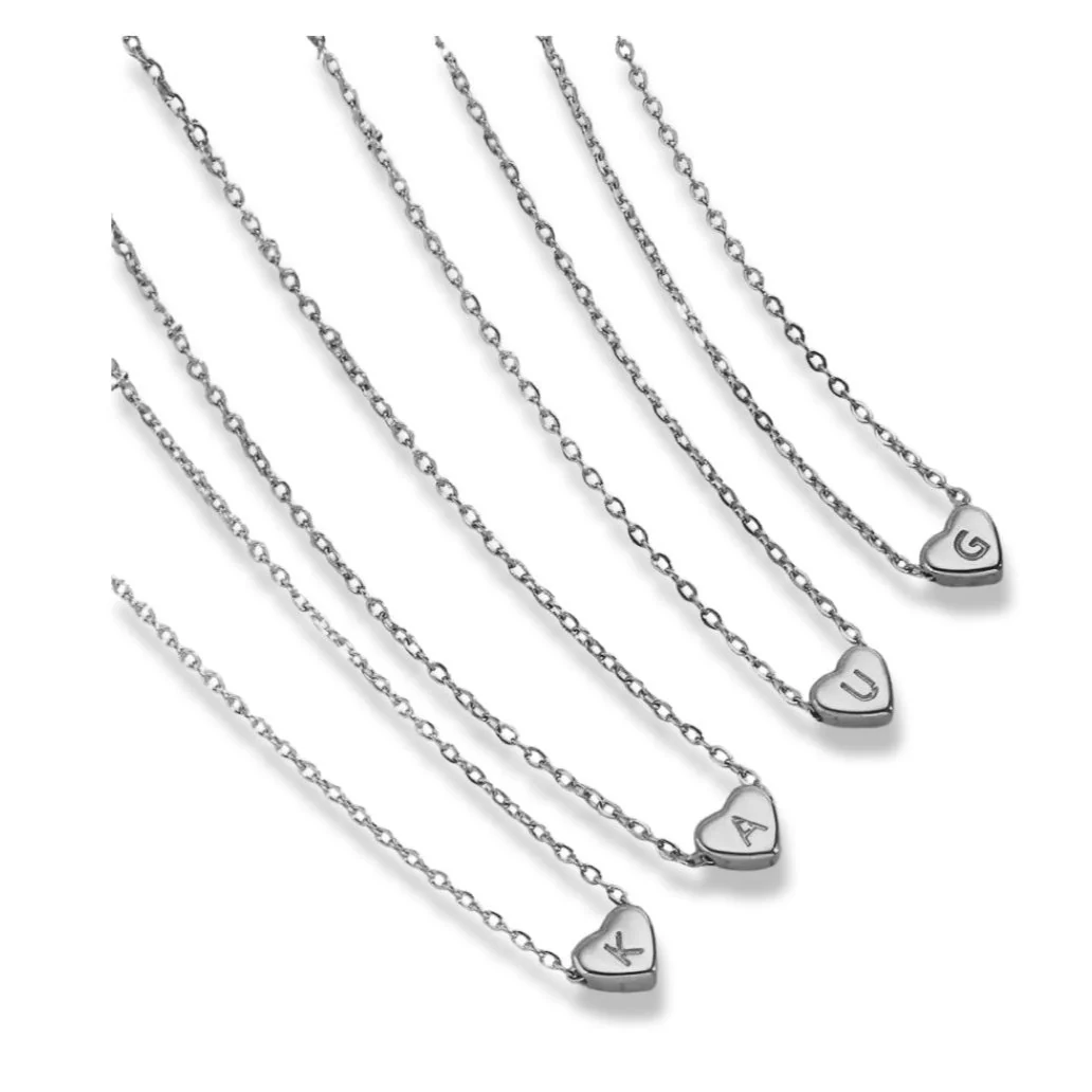 Silver Small Initial Heart Necklace - Image 7